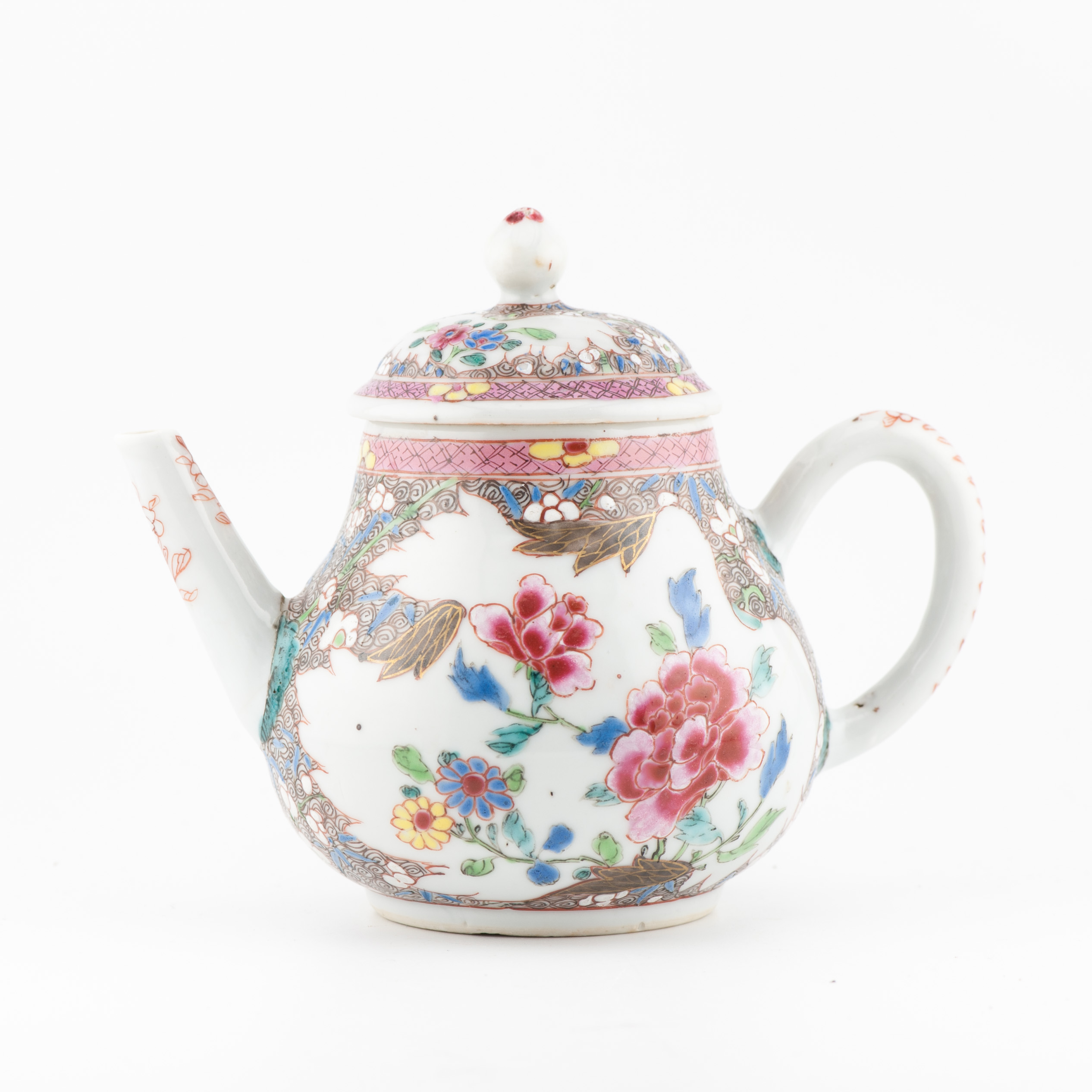 Antique Ca 1730 Chinese Porcelain Yongzheng Fencai Decorated Teapot Rose - Image 3