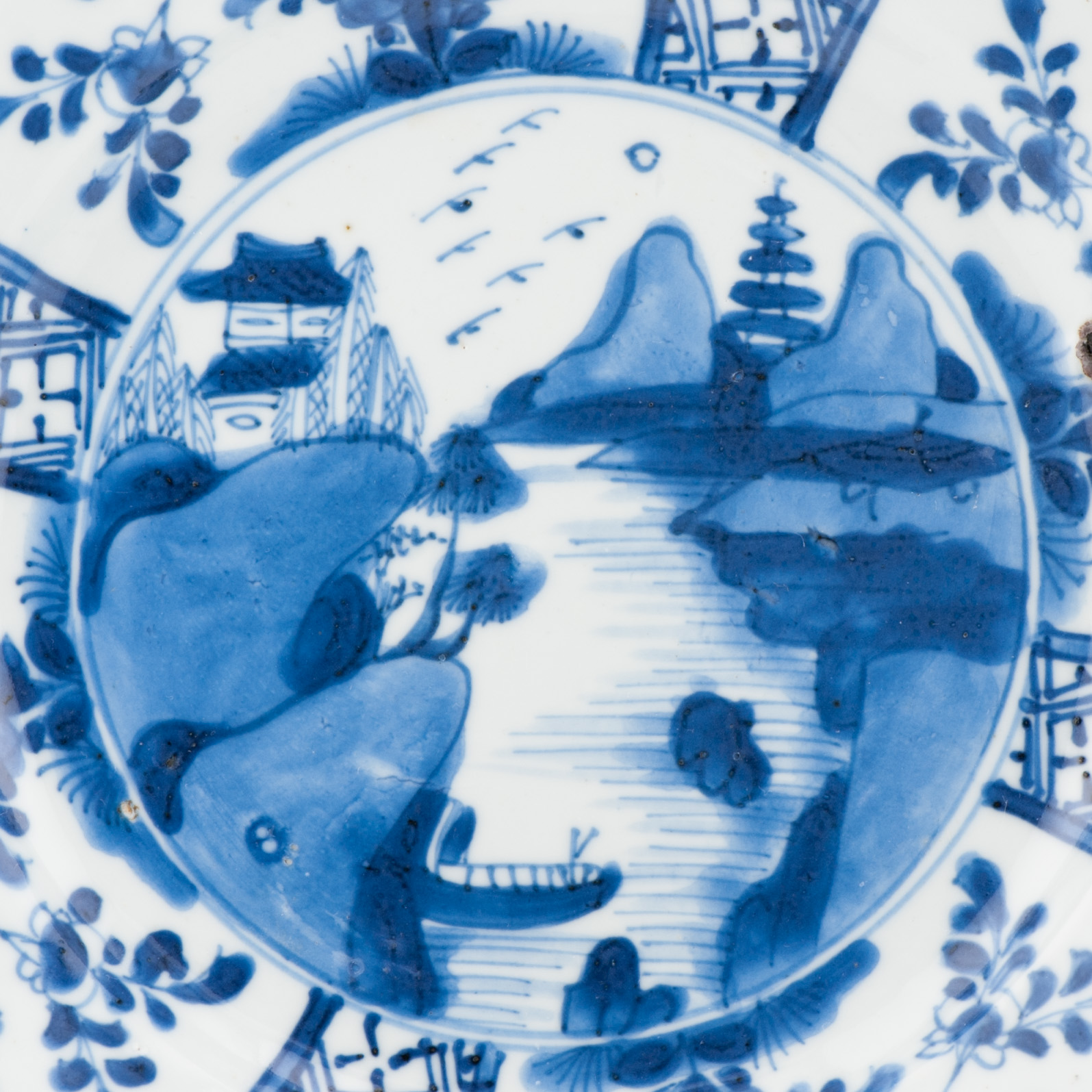 Antique ca 1710 Chinese Kangxi Period Porcelain Dish Plate Landscape - Image 15