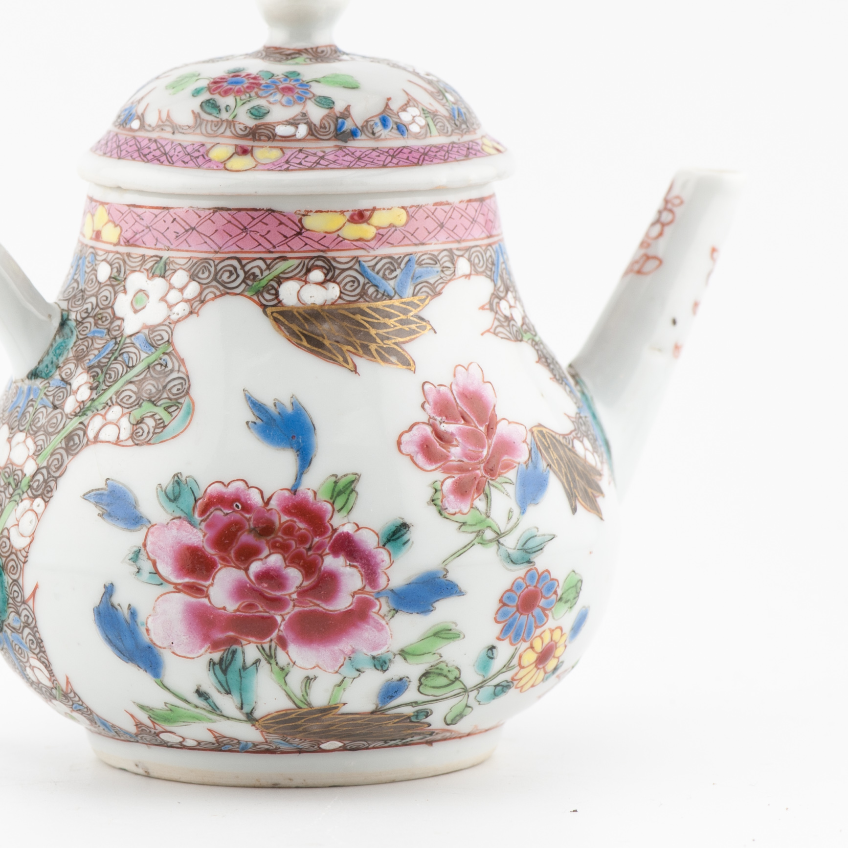 Antique Ca 1730 Chinese Porcelain Yongzheng Fencai Decorated Teapot Rose - Image 6
