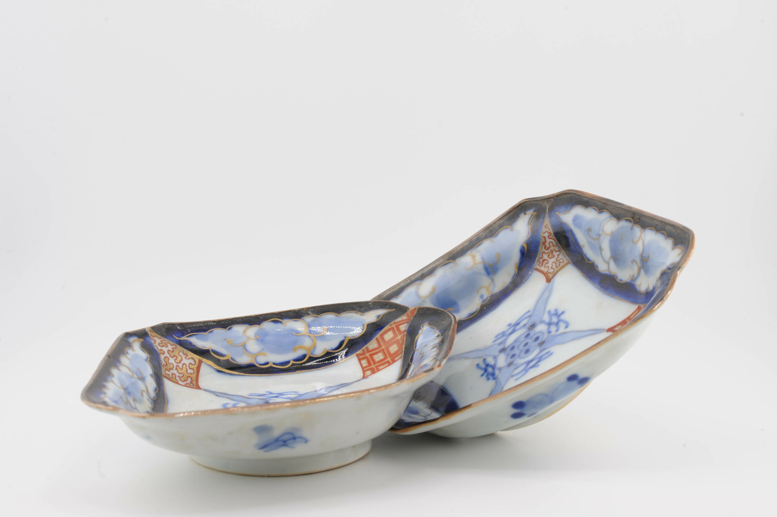 Pair Antique Japanese Porcelain 19th c Meiji Arita  Polychrome bowl