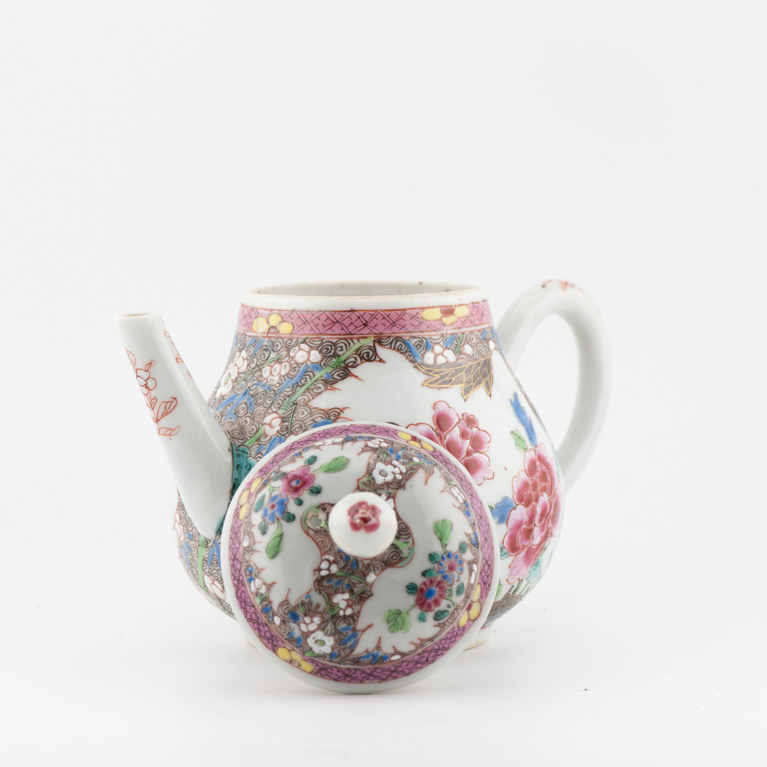 Antique Ca 1730 Chinese Porcelain Yongzheng Fencai Decorated Teapot Rose - Image 14