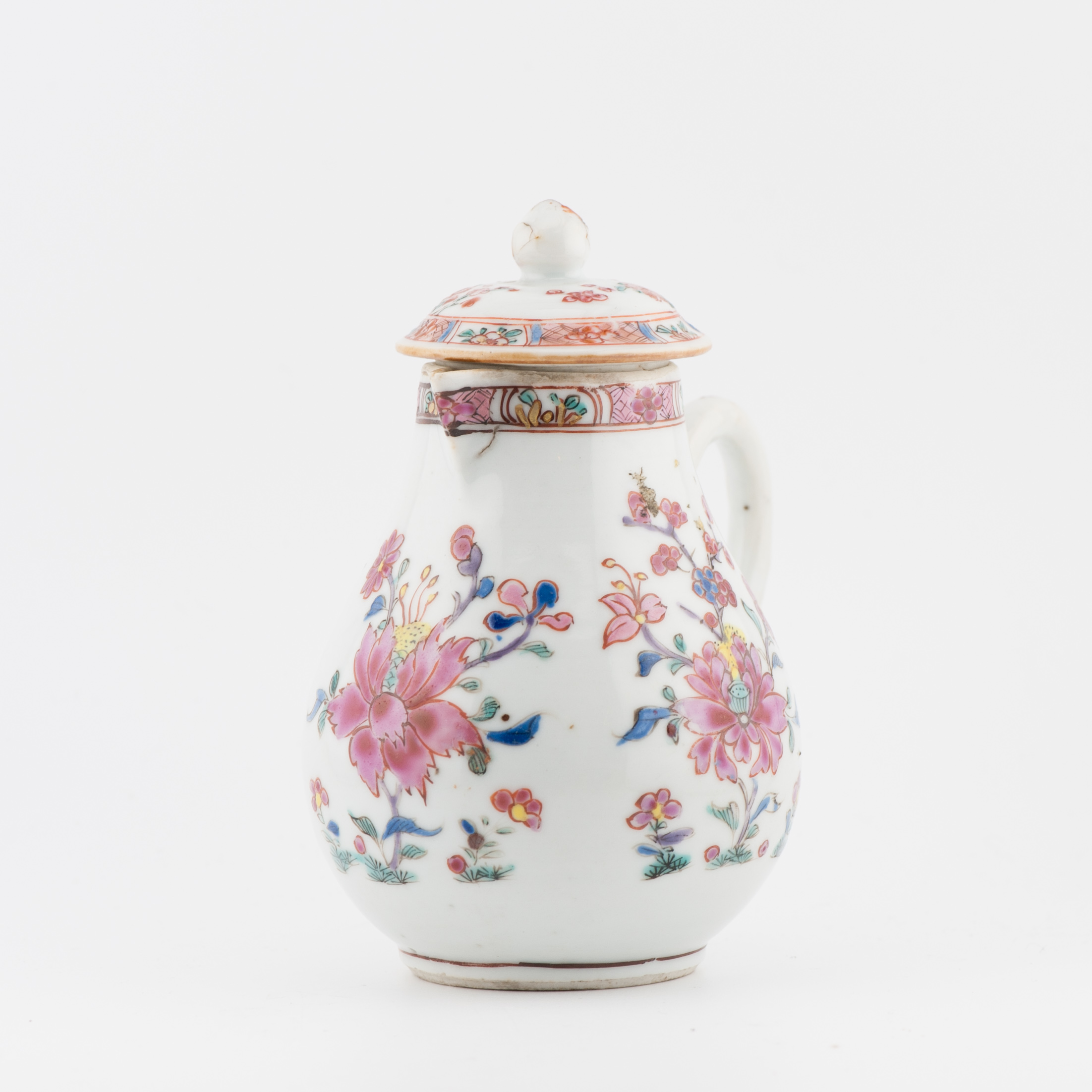 Antique Ca 1730 Chinese Porcelain Yongzheng Fencai Decorated creamer Rose