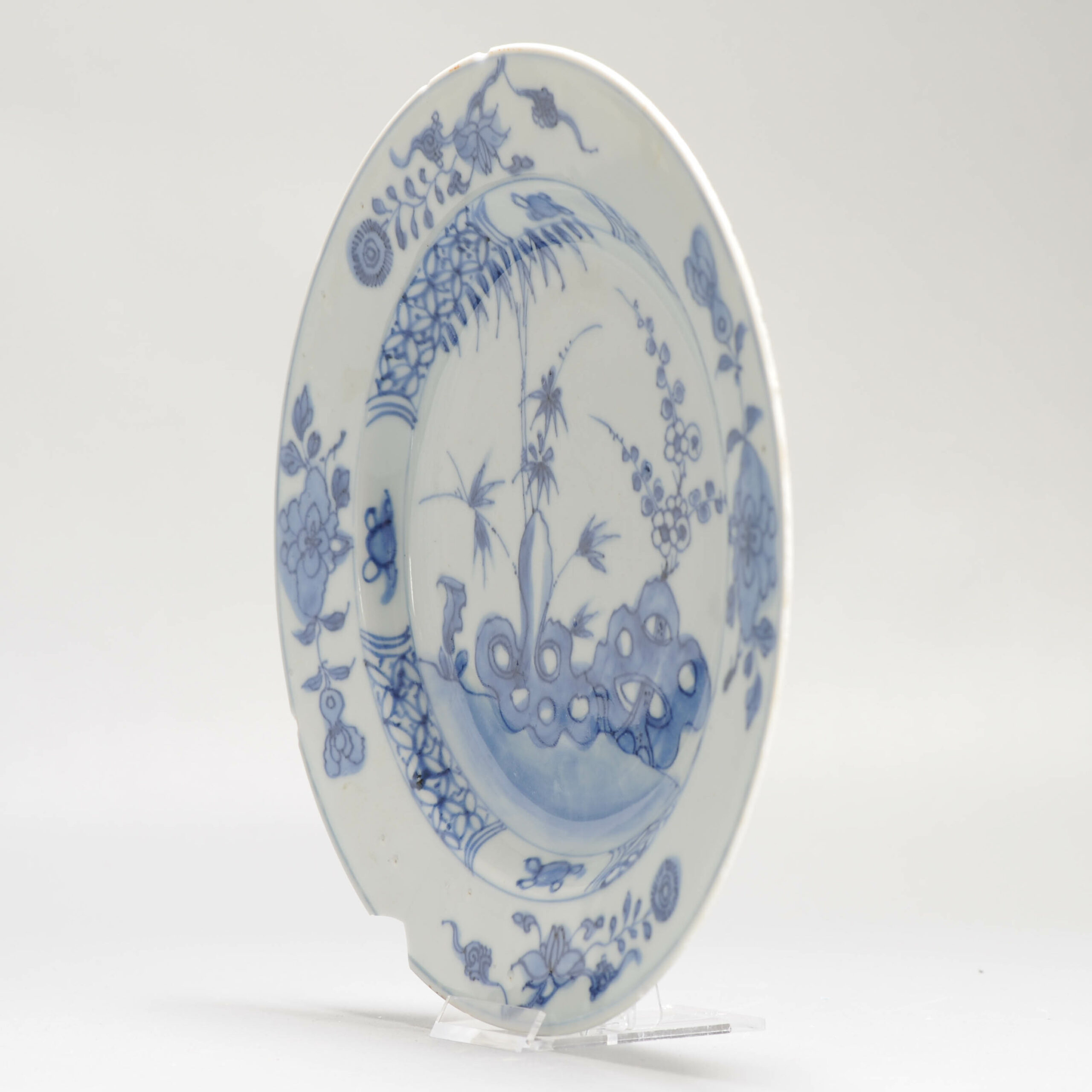 18C Yongzheng/Qianlong Chinese Porcelain Plate Garden with Stones - Image 12