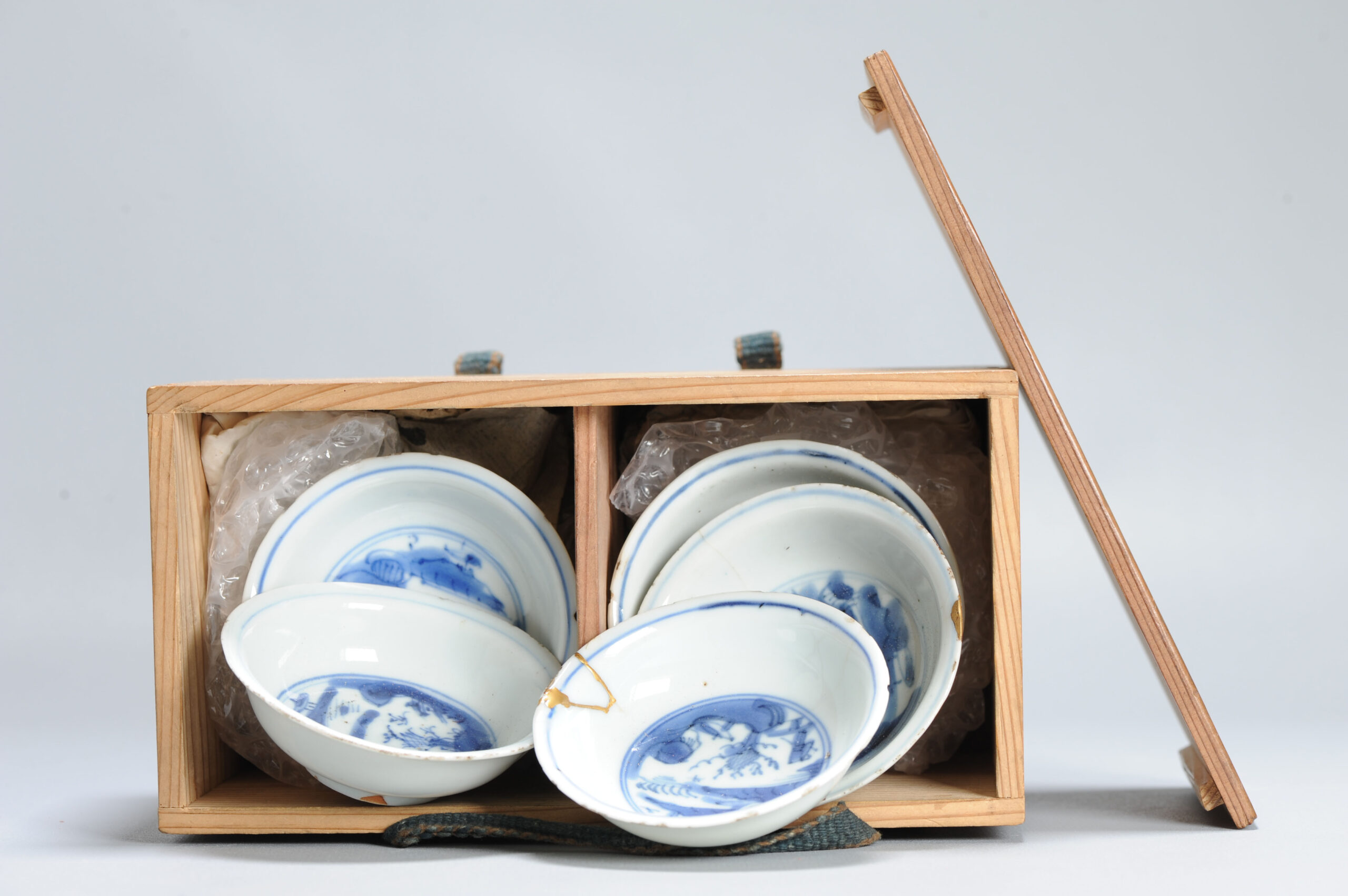 5# Kosometsuke Antique Chinese Porcelain 17c Ming serving Bowls Kintsugi - Image 3