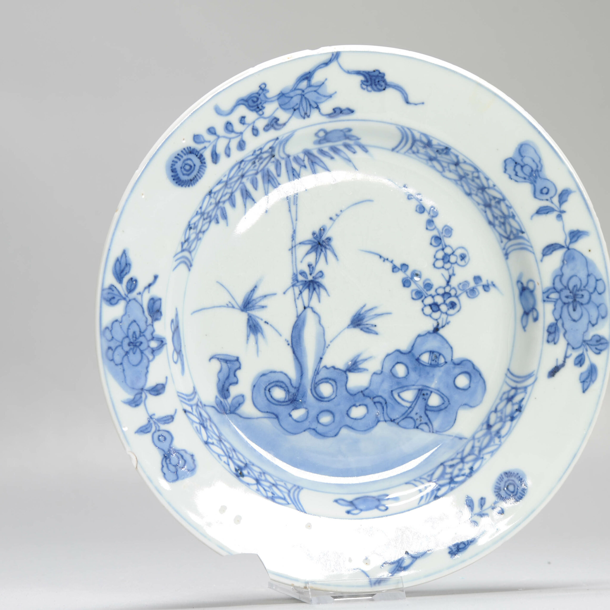 18C Yongzheng/Qianlong Chinese Porcelain Plate Garden with Stones - Image 3