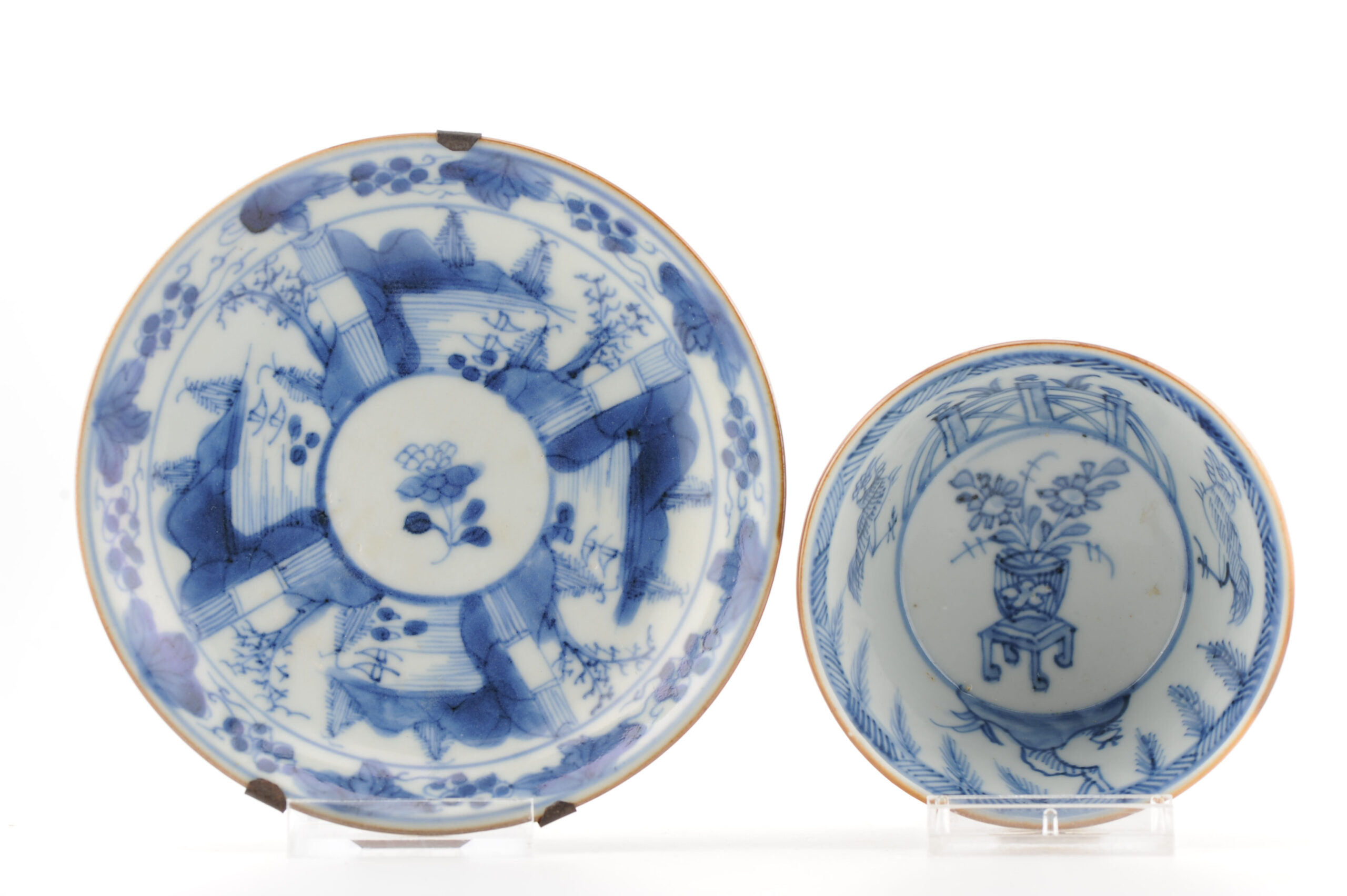 Rare Antique 18C Kangxi Chinese Porcelain Cafe au Lait Tea Bowl Blue and White - Image 10