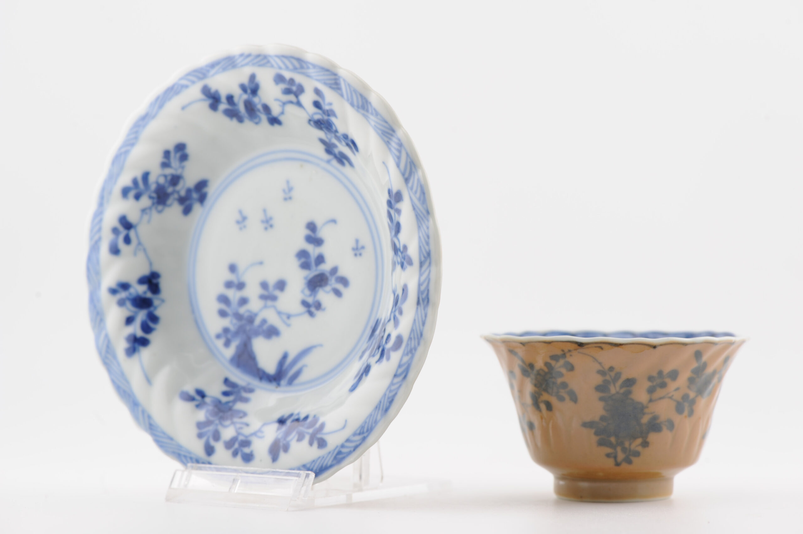 Rare Antique 18C Kangxi Chinese Porcelain Cafe au Lait Tea Bowl Blue and White - Image 9