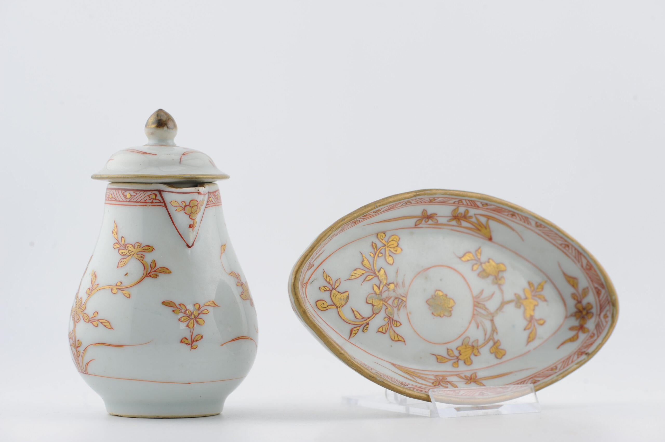 Antique Kangxi Period Tea Creamer and Pattipan Dish Blood and Milk China - 图片 15