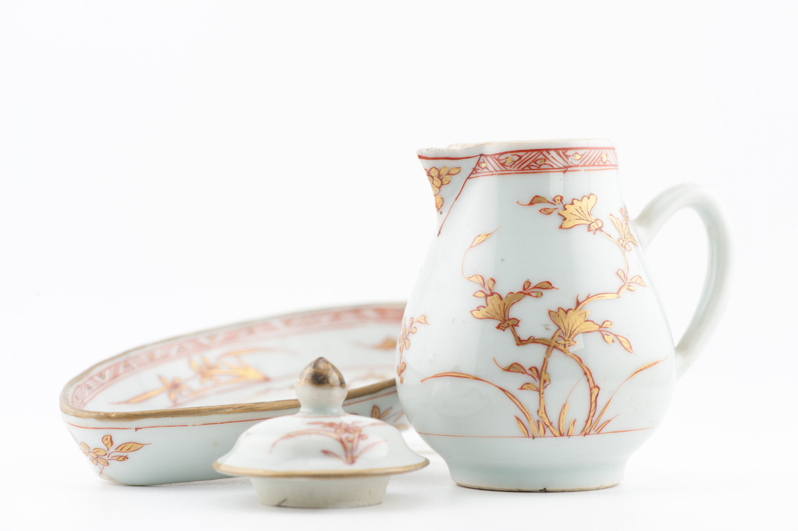 Antique Kangxi Period Tea Creamer and Pattipan Dish Blood and Milk China - 图片 5