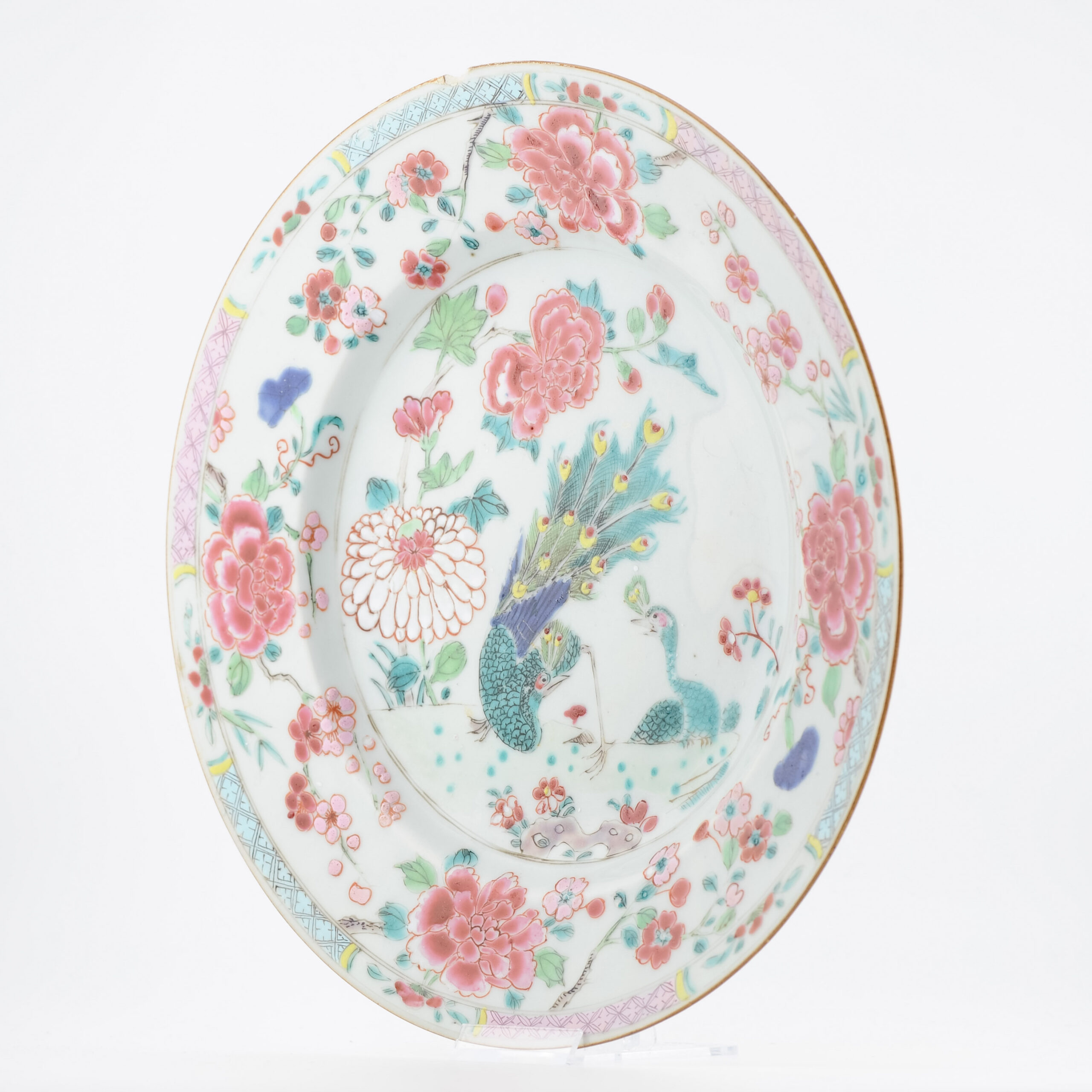 Large Antique Chinese Porcelain Plate Dish Peacock Fencai Yonzheng Porcelain - Image 15