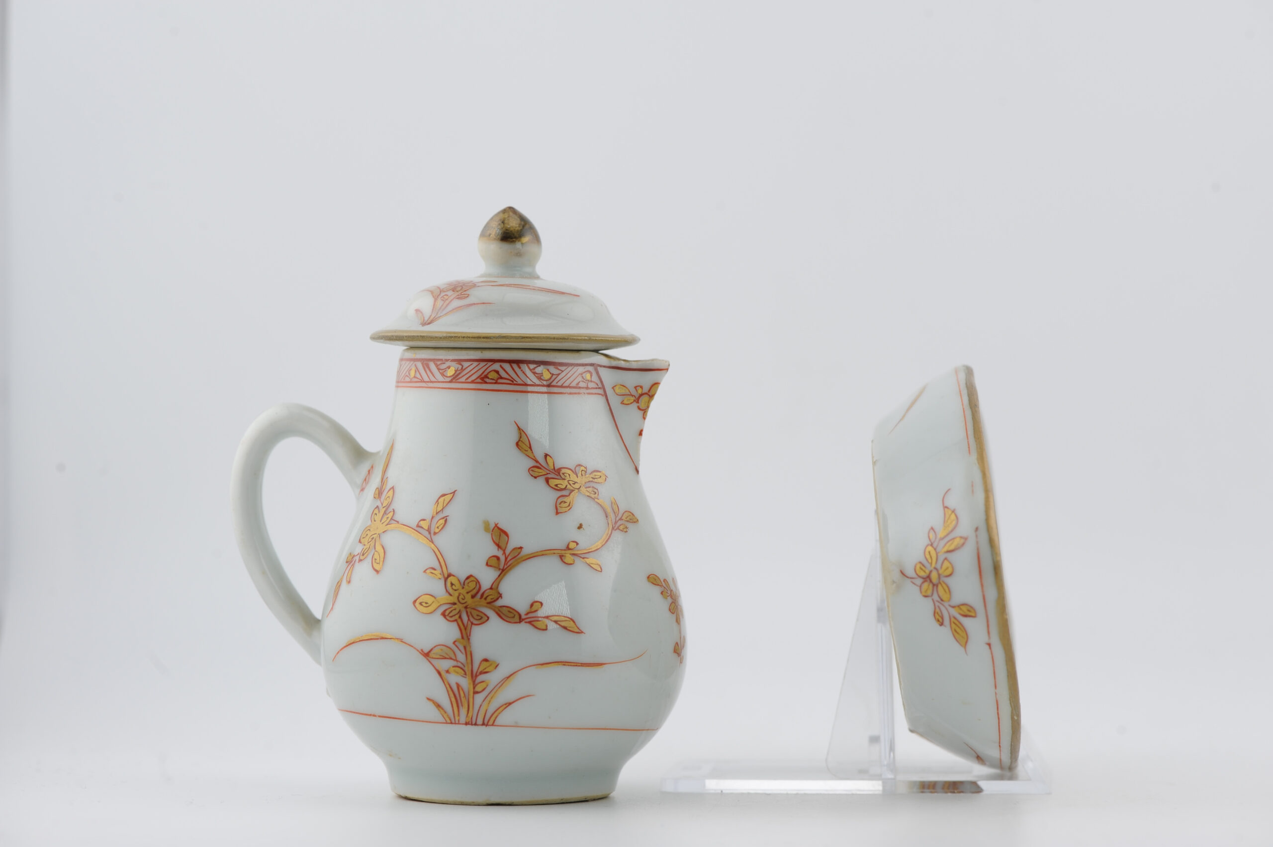 Antique Kangxi Period Tea Creamer and Pattipan Dish Blood and Milk China - 图片 13