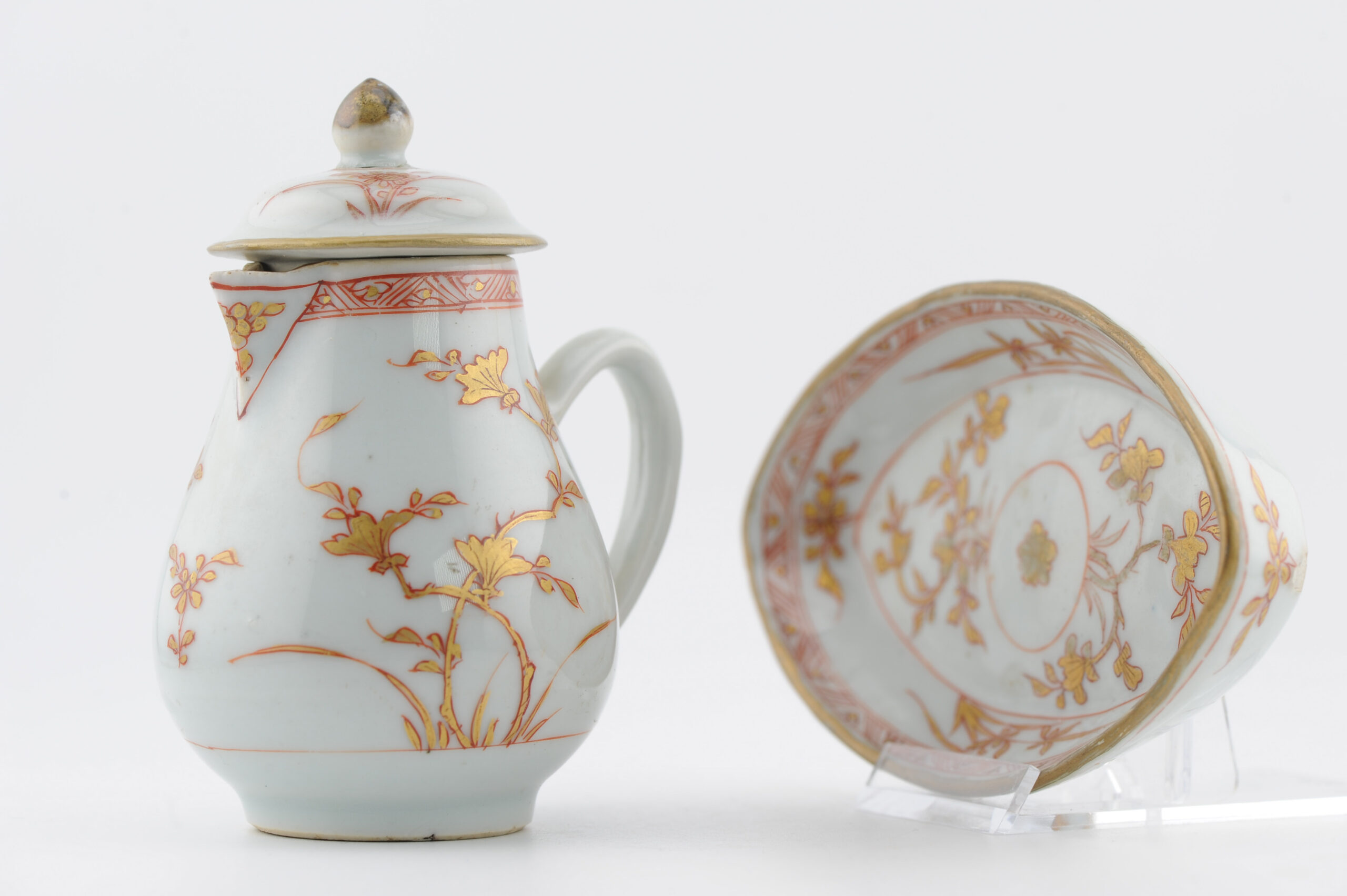 Antique Kangxi Period Tea Creamer and Pattipan Dish Blood and Milk China - 图片 2