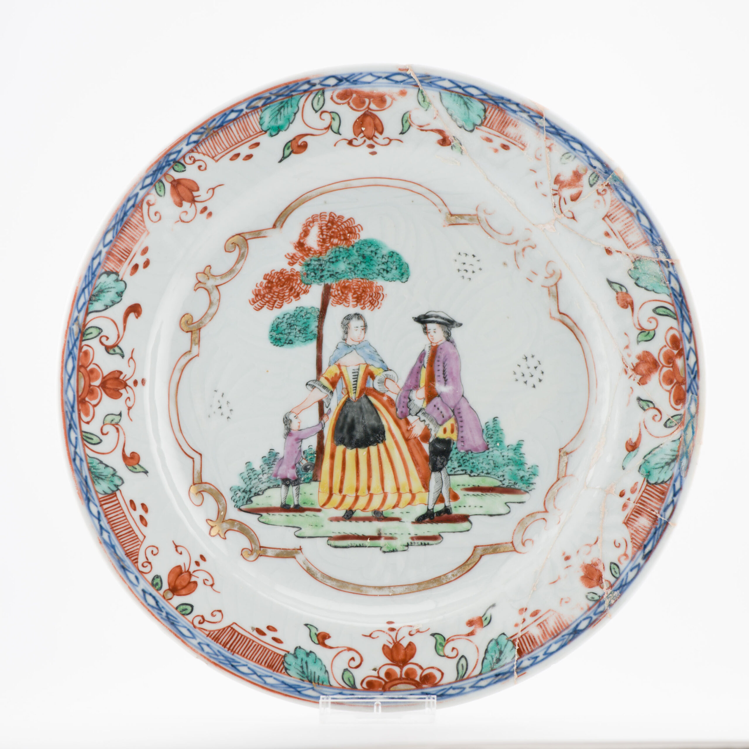 Antique Ca 1730 Qing Dynasty Chinese Porcelain Plate Dish Family Life