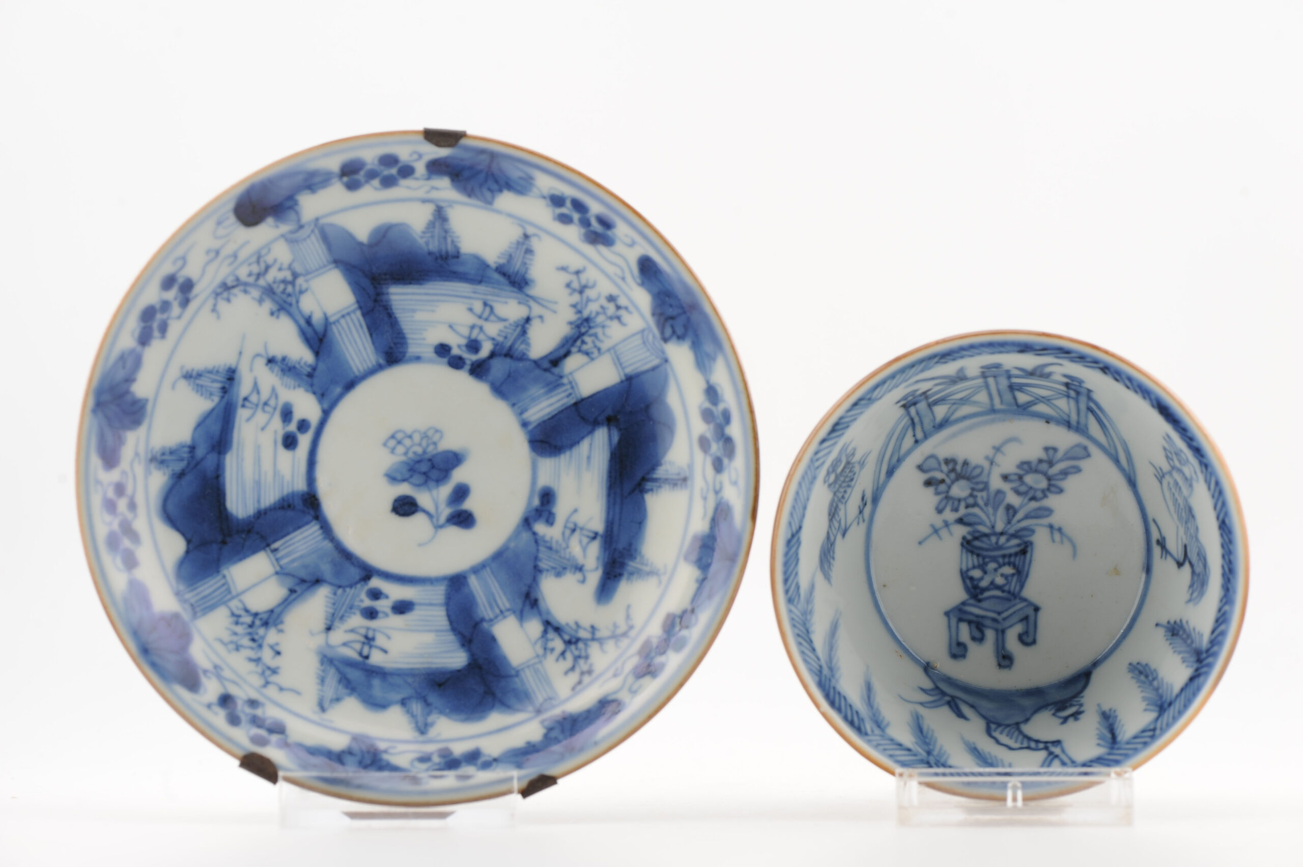 Rare Antique 18C Kangxi Chinese Porcelain Cafe au Lait Tea Bowl Blue and White - Image 9