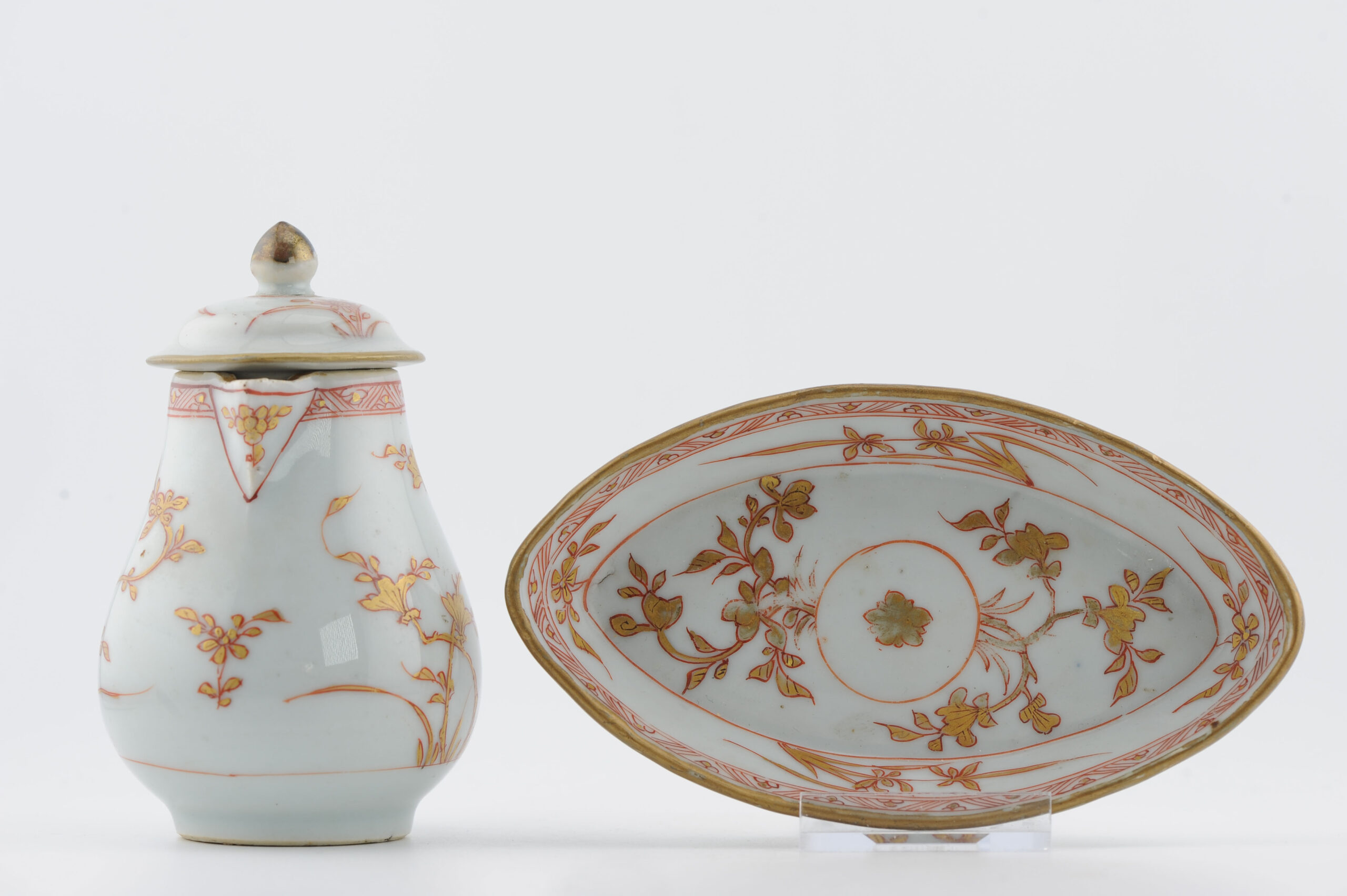 Antique Kangxi Period Tea Creamer and Pattipan Dish Blood and Milk China - 图片 16
