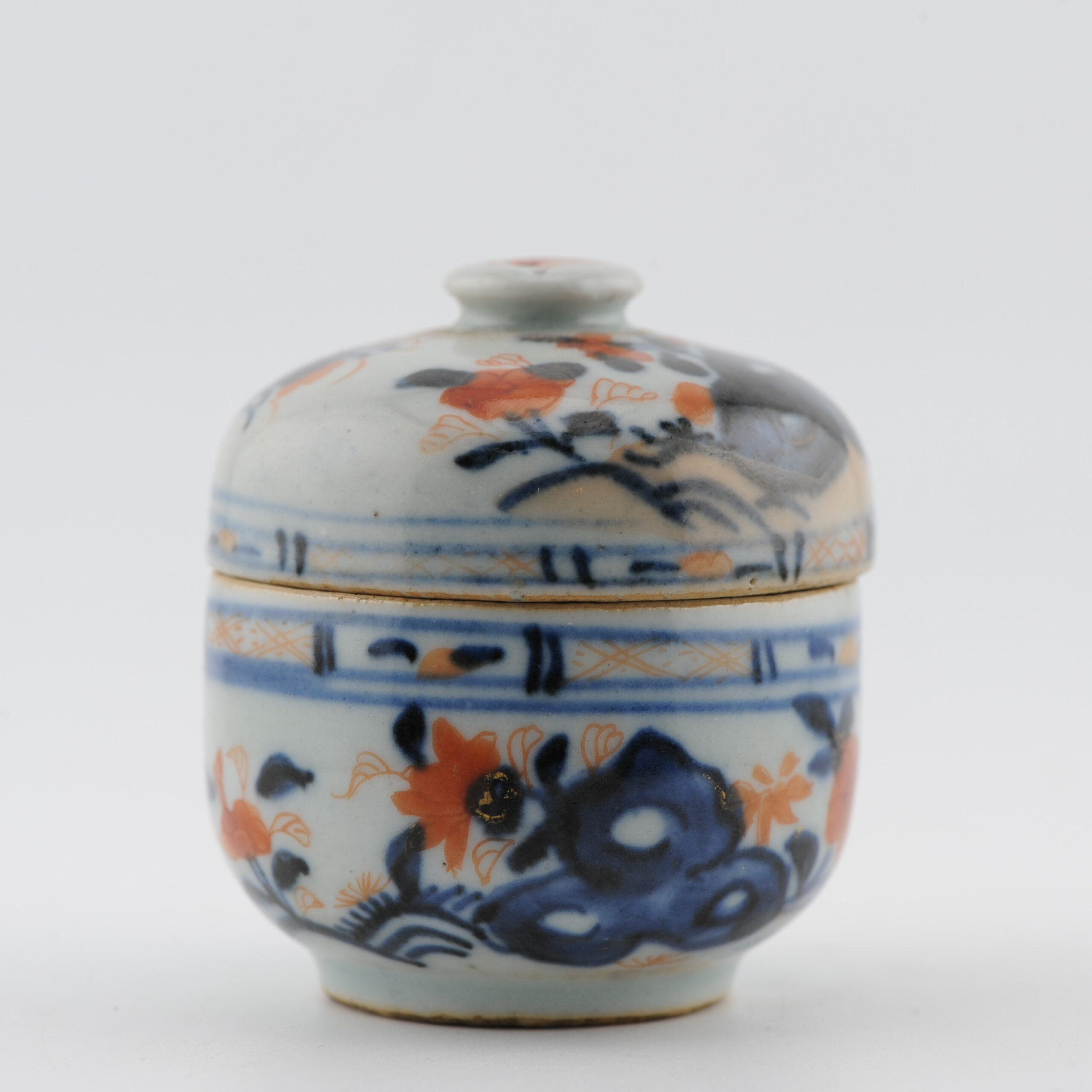 Antique 18C Chinese Porcelain Kangxi Imari Lidded Jar China Flowers