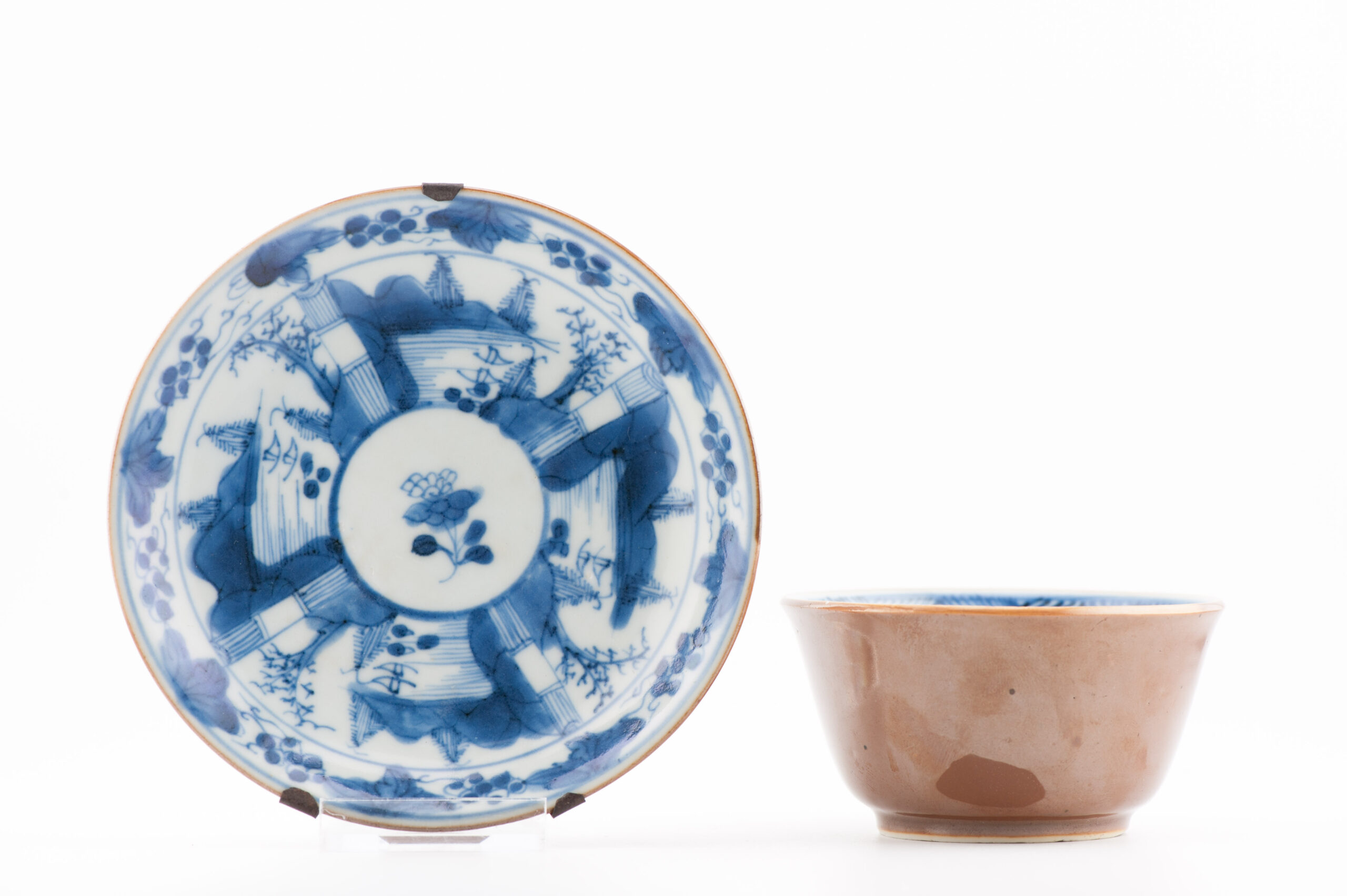 Rare Antique 18C Kangxi Chinese Porcelain Cafe au Lait Tea Bowl Blue and White - Image 7