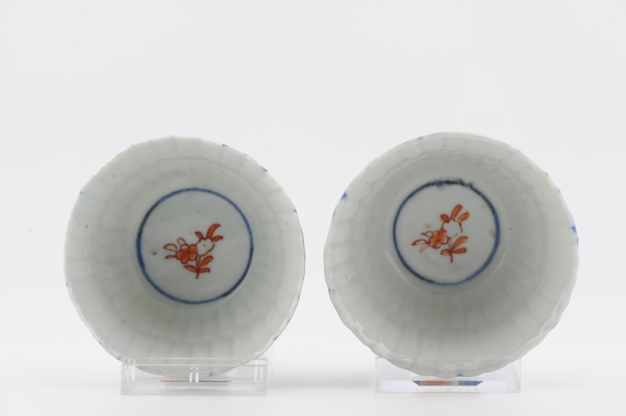 Pair Antique 18C Chinese Porcelain Kangxi Imari Tea Bowls China Flowers - Image 13