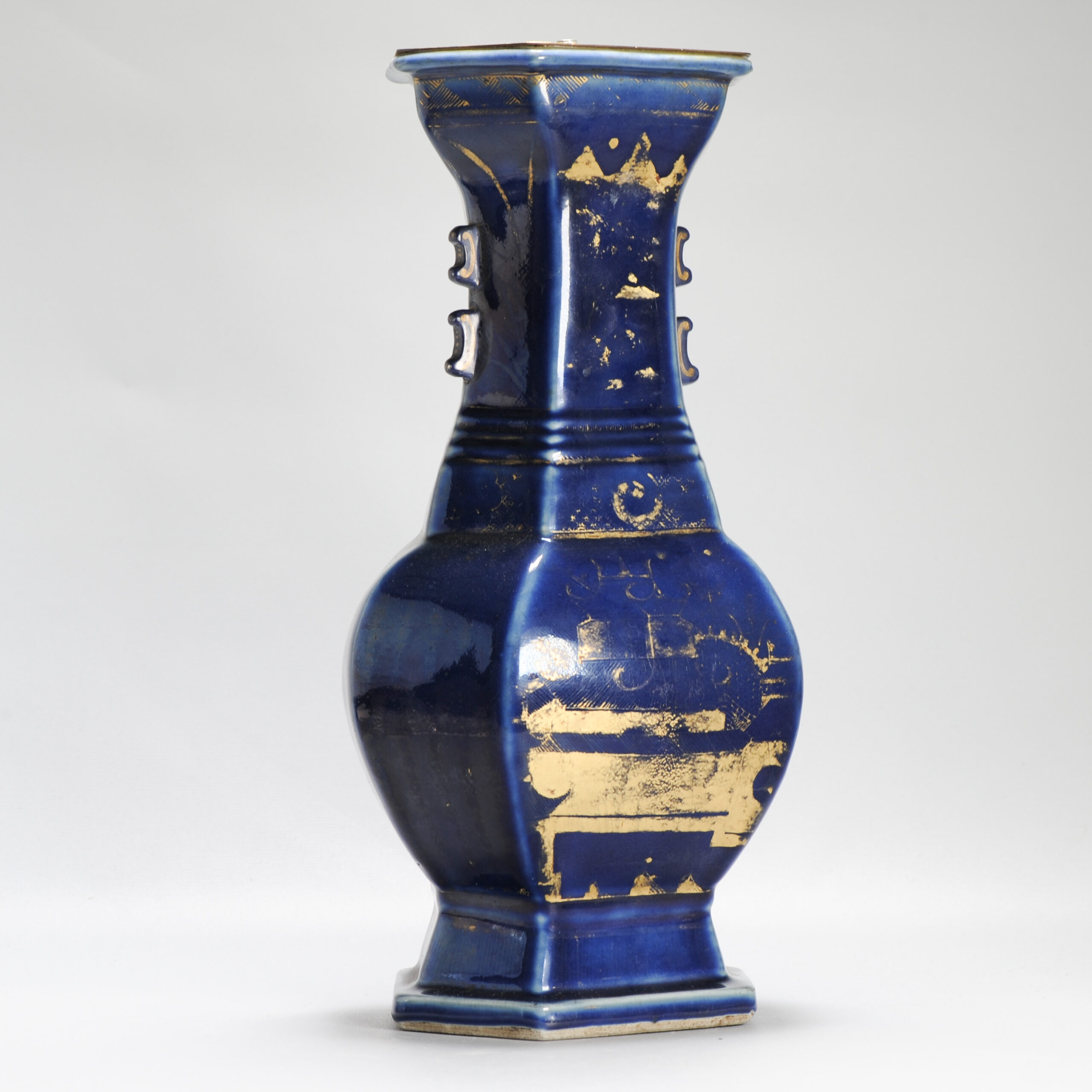 Antique Chinese Porcelain 18th century Vase Qing Dynasty Powder Blue - Image 6