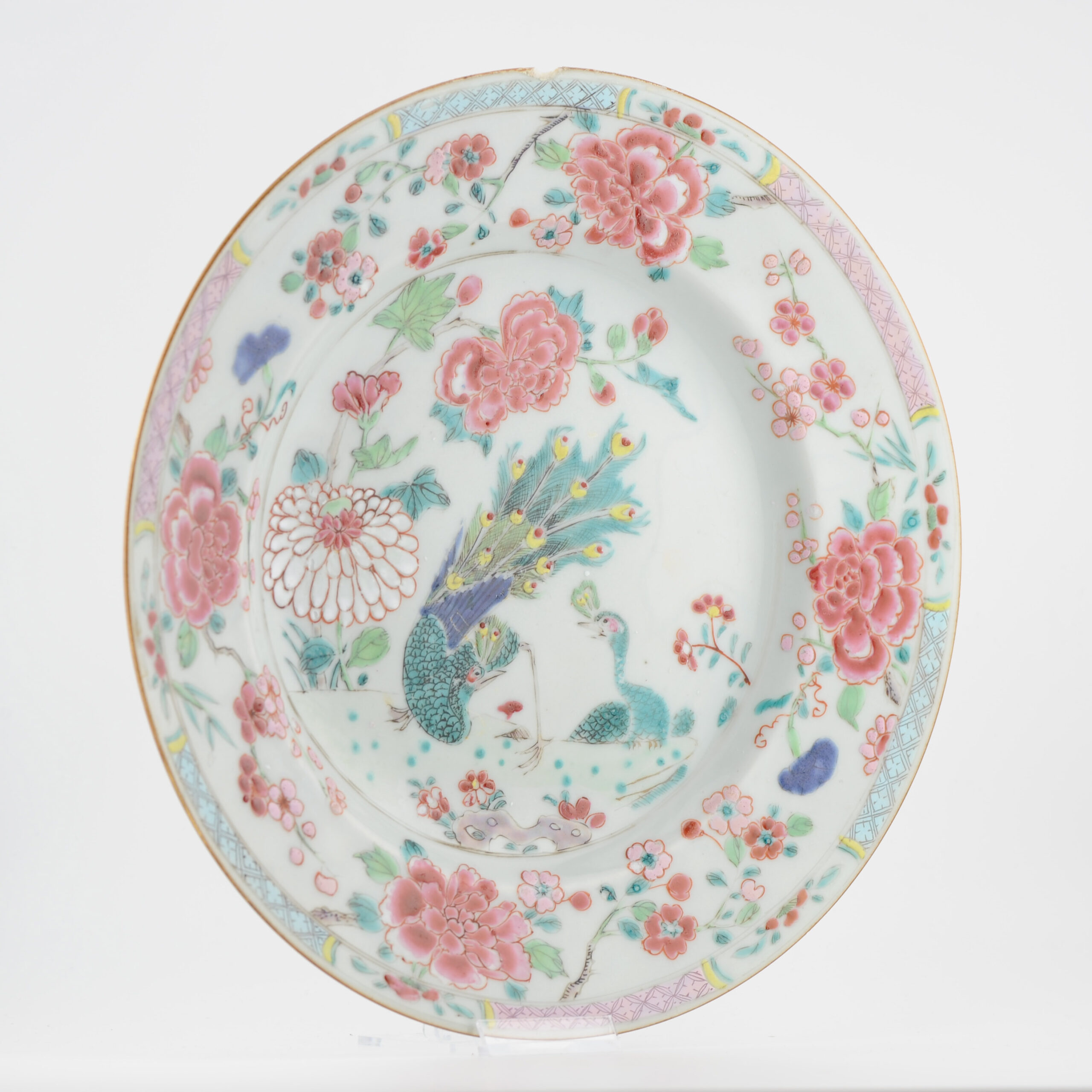 Large Antique Chinese Porcelain Plate Dish Peacock Fencai Yonzheng Porcelain - Image 5