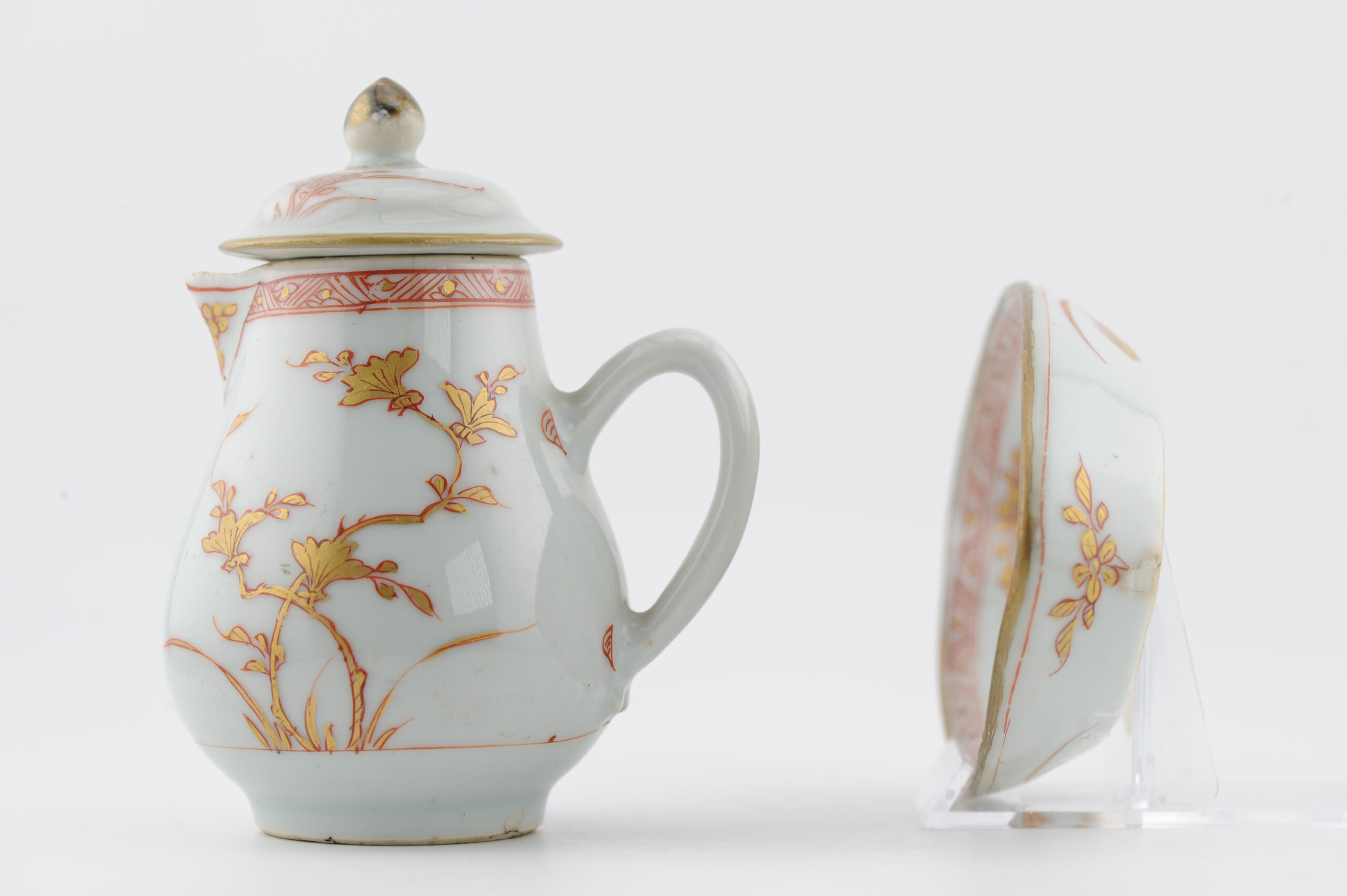 Antique Kangxi Period Tea Creamer and Pattipan Dish Blood and Milk China - 图片 3