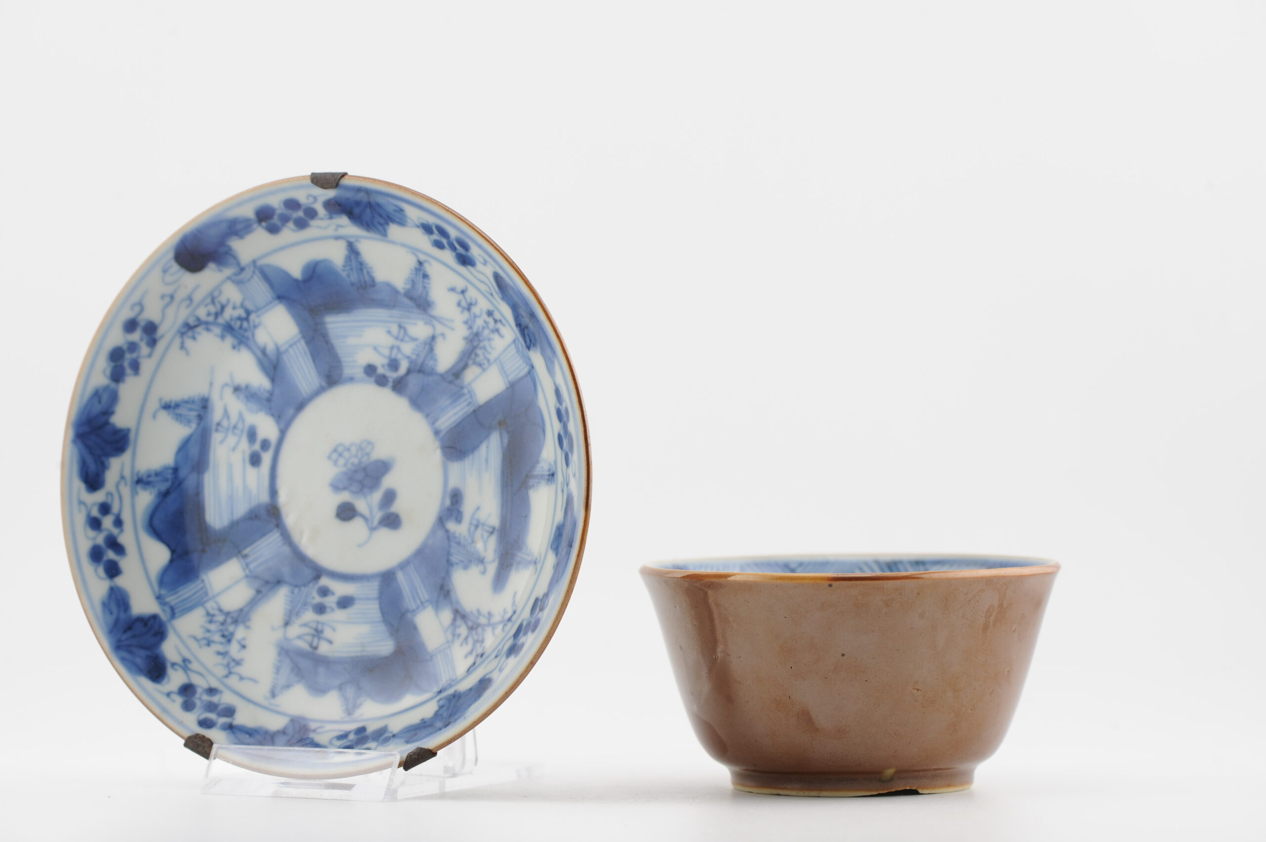 Rare Antique 18C Kangxi Chinese Porcelain Cafe au Lait Tea Bowl Blue and White - Image 2