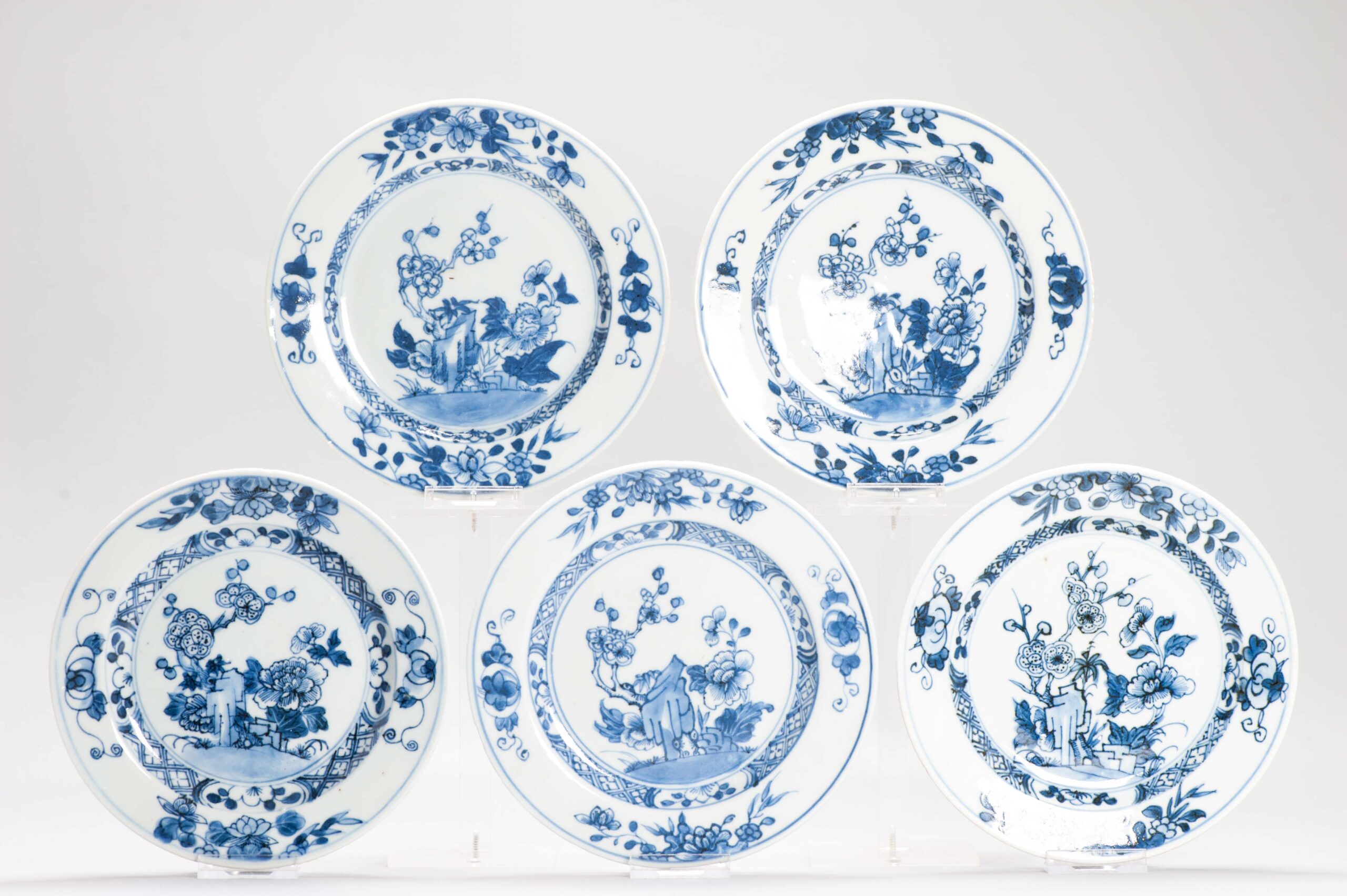 Antique Ca 1720 Qing Dynasty Chinese Porcelain Dishes Blue and White China