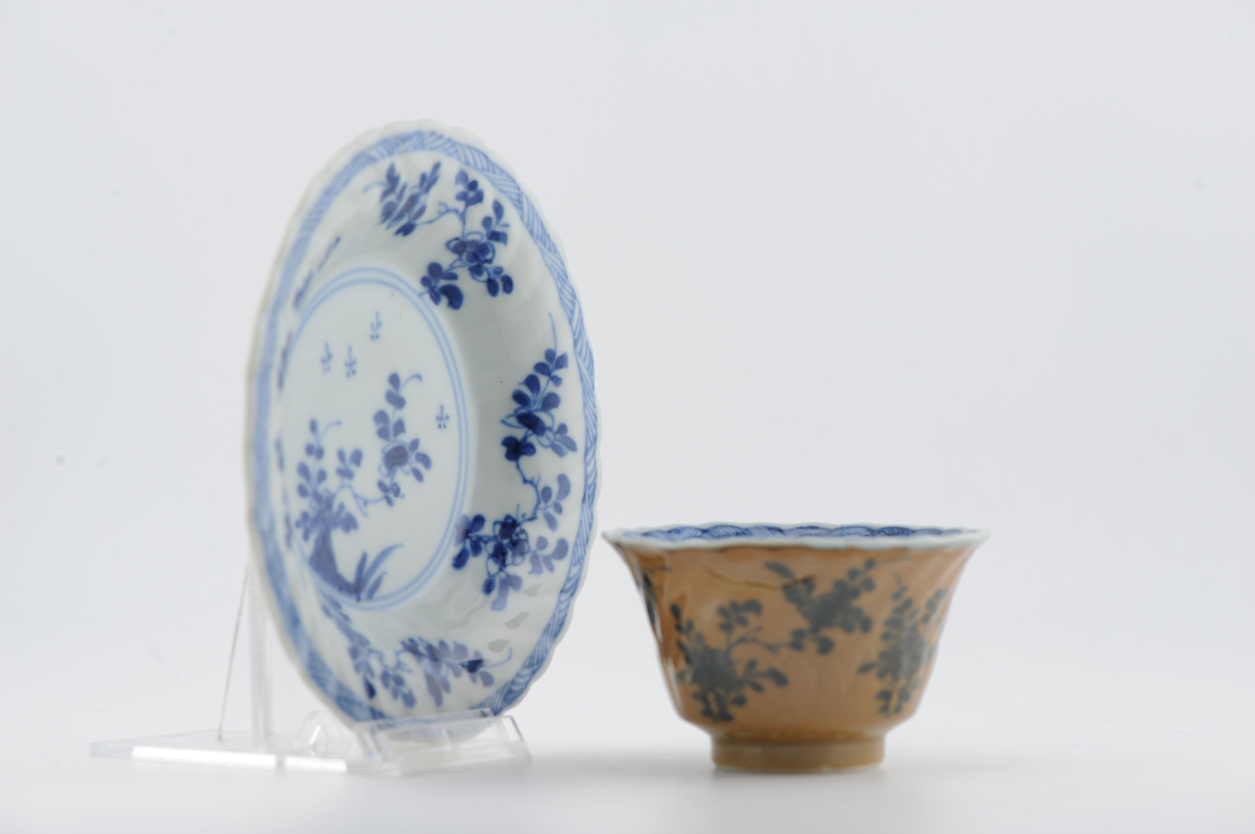 Rare Antique 18C Kangxi Chinese Porcelain Cafe au Lait Tea Bowl Blue and White - Image 11