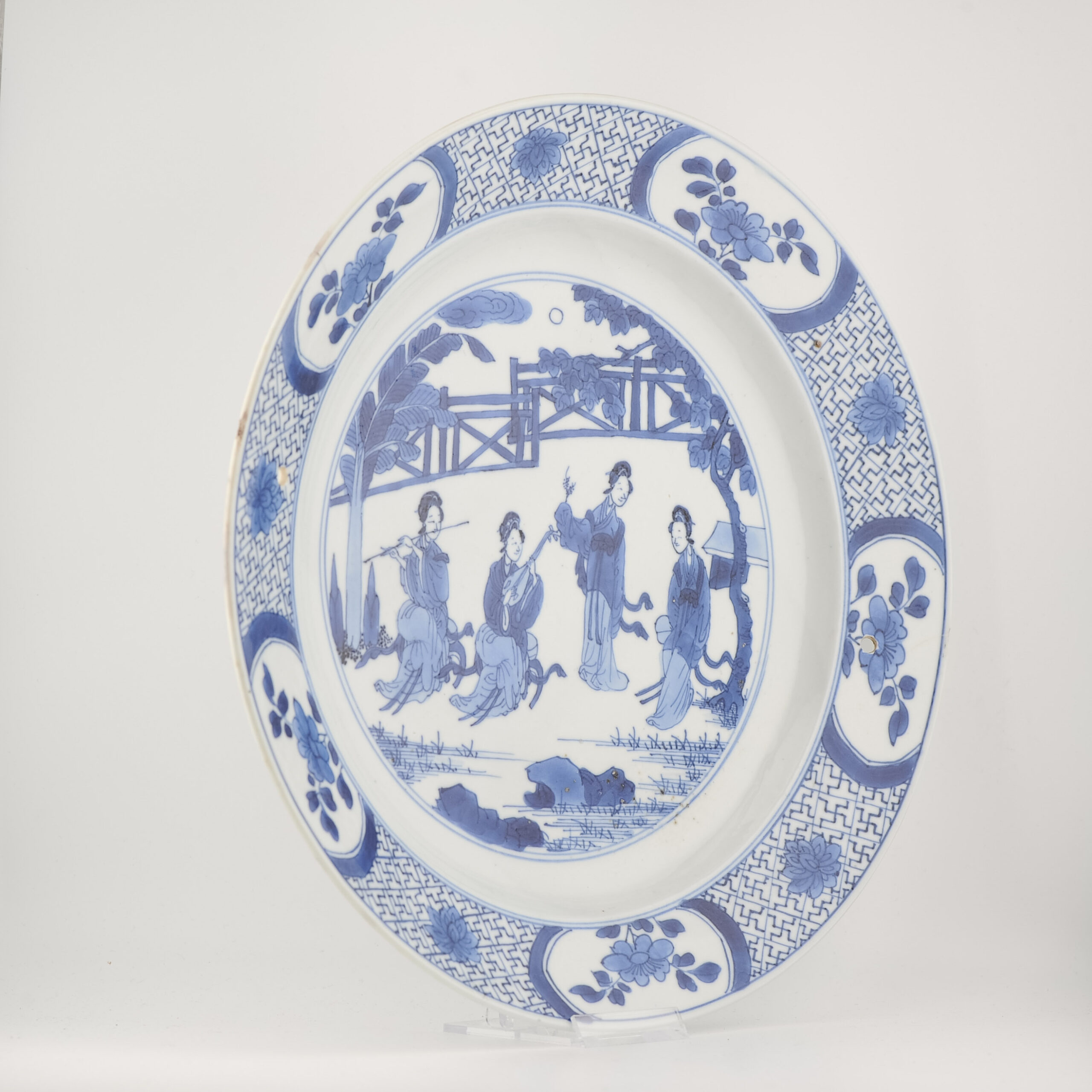 Antique Kangxi Period Chinese Porcelain Dish Music Playing Long Lizas Marked - Image 5