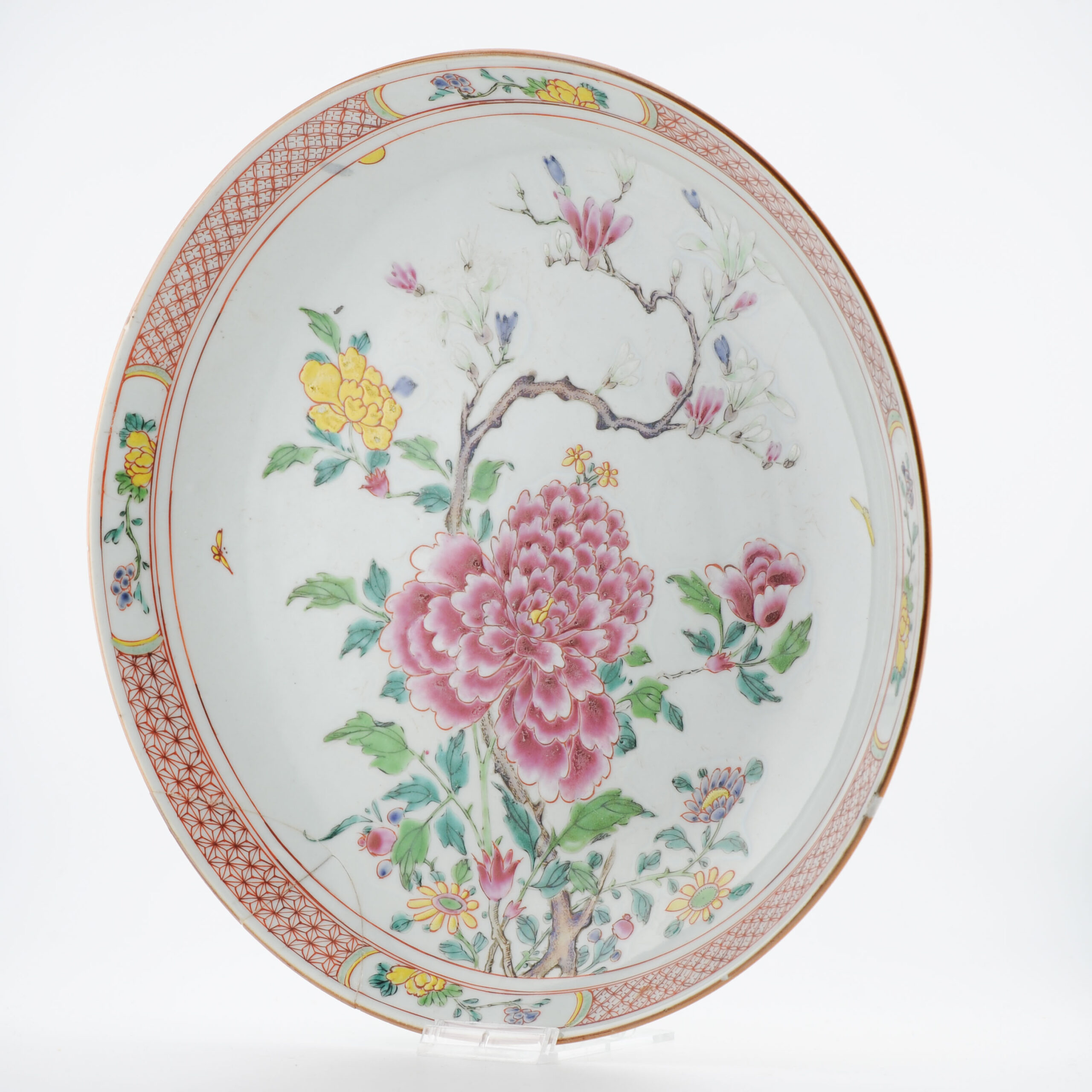 Large Antique Chinese Porcelain Kangxi/Yongzheng Period Plate Dish Flower BAsket - Image 17