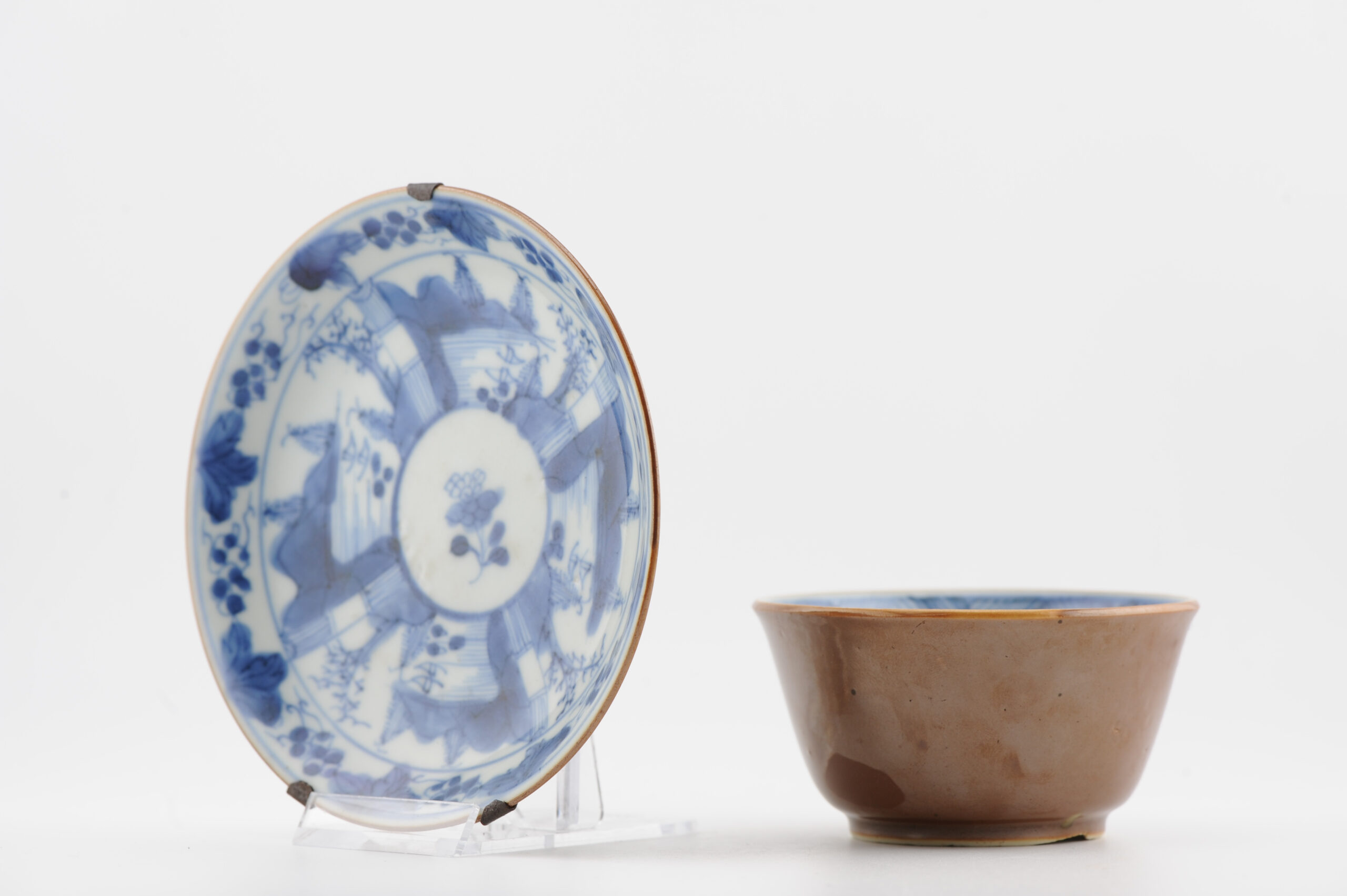 Rare Antique 18C Kangxi Chinese Porcelain Cafe au Lait Tea Bowl Blue and White - Image 6