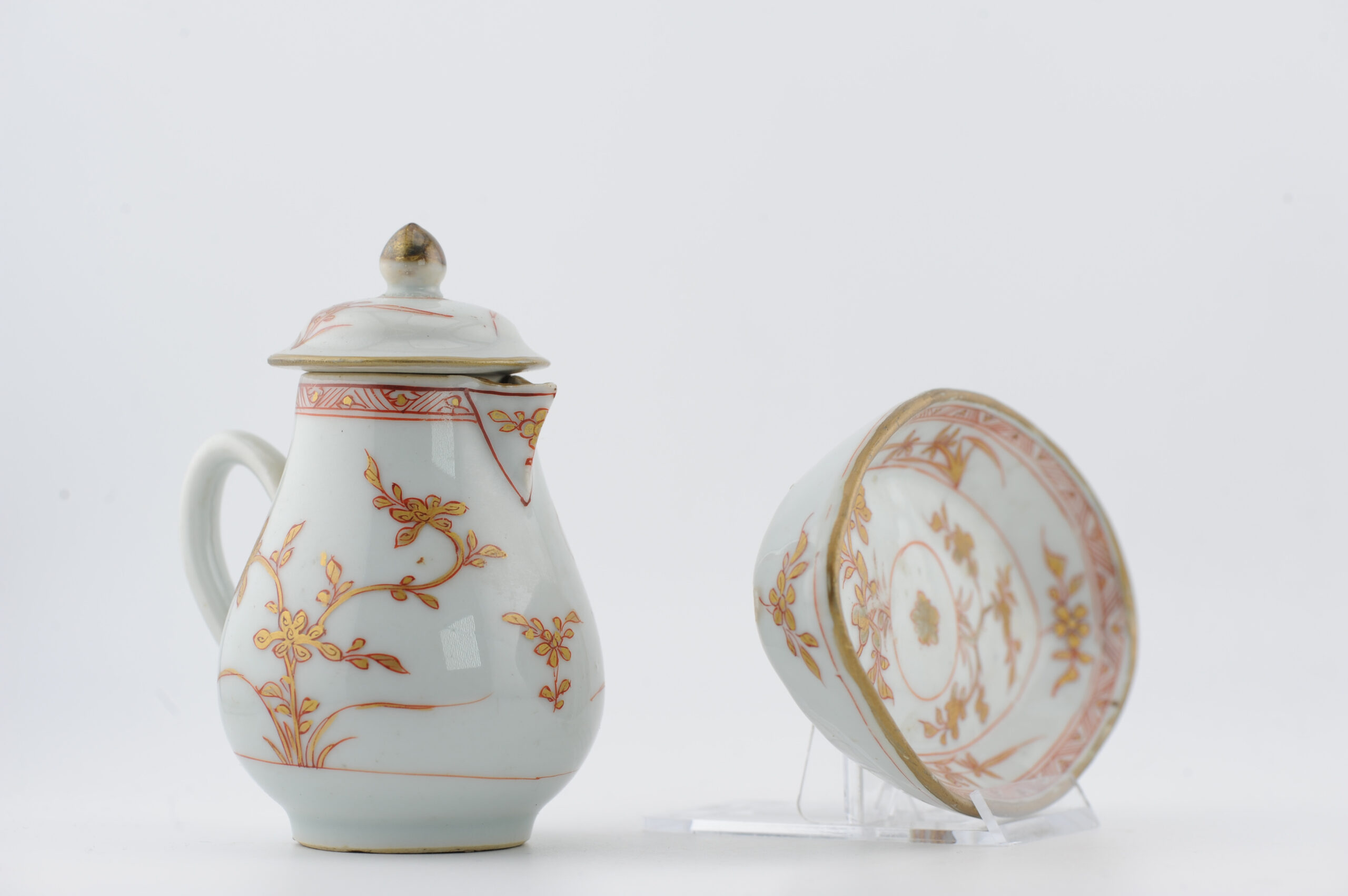 Antique Kangxi Period Tea Creamer and Pattipan Dish Blood and Milk China - 图片 14