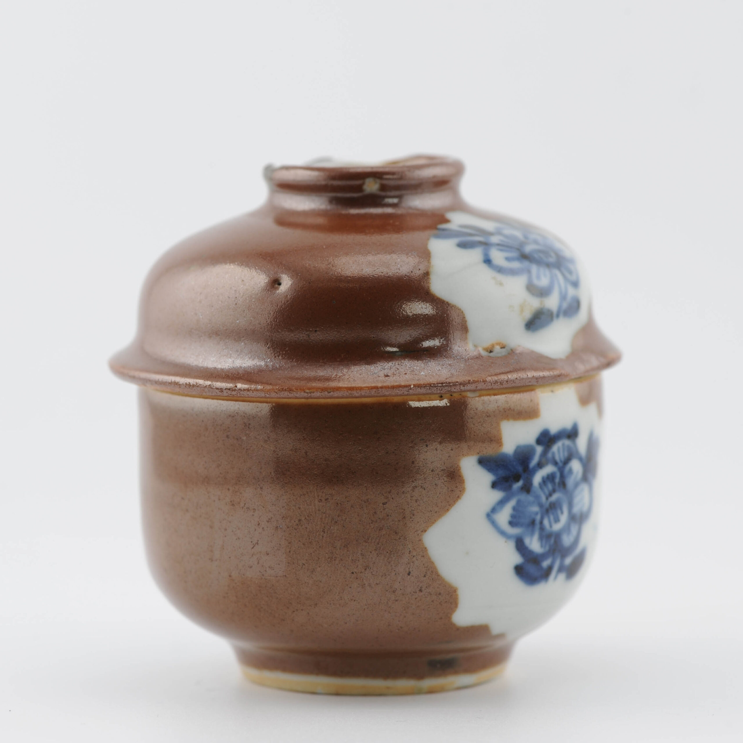 Small Antique Chinese Porcelain Kangxi 17th c Cafe au Lait Jar Blue China - Image 10