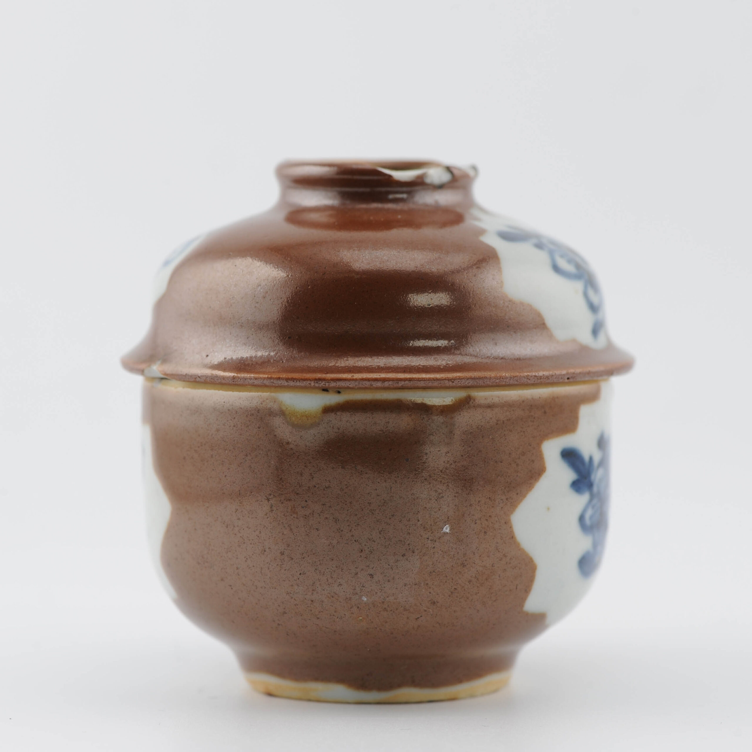 Small Antique Chinese Porcelain Kangxi 17th c Cafe au Lait Jar Blue China - Image 5