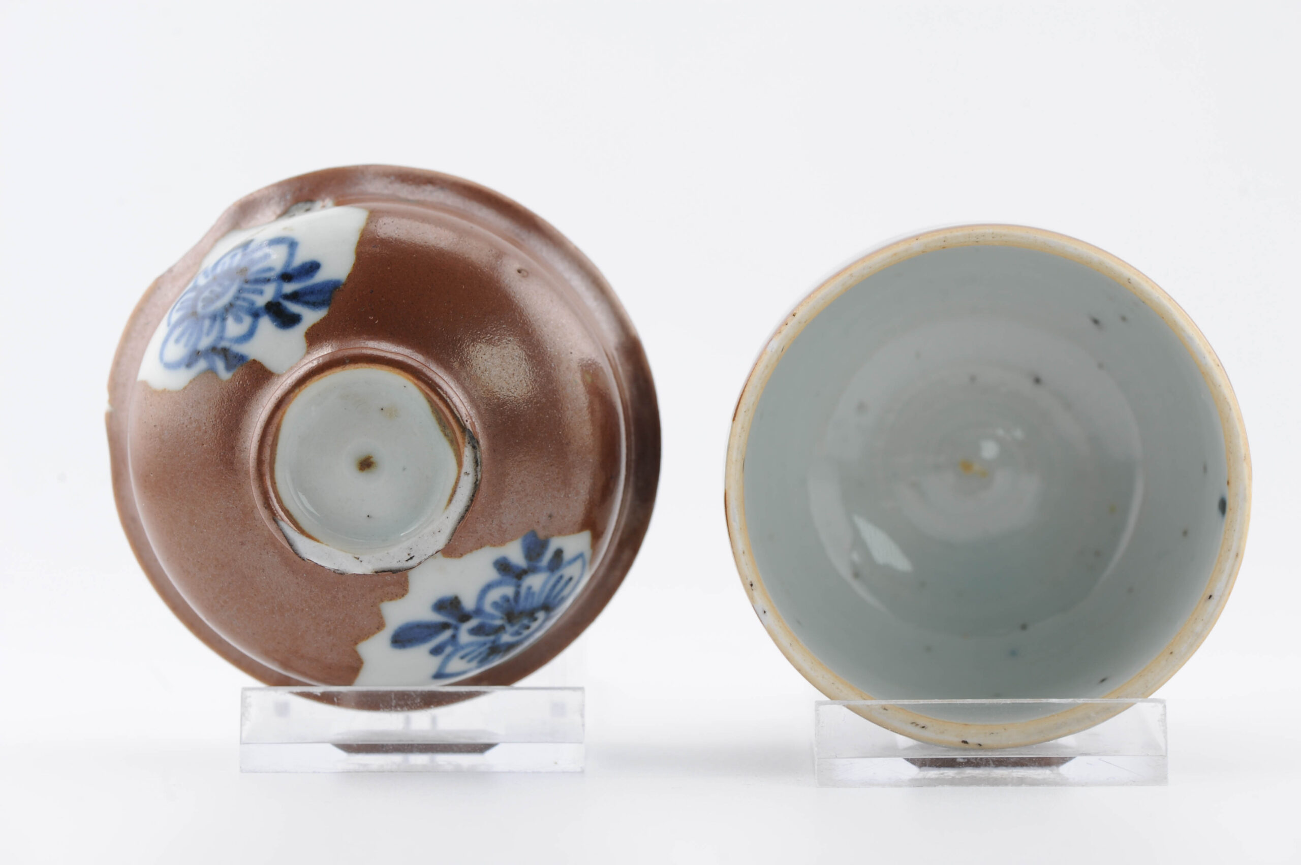 Small Antique Chinese Porcelain Kangxi 17th c Cafe au Lait Jar Blue China - Image 3