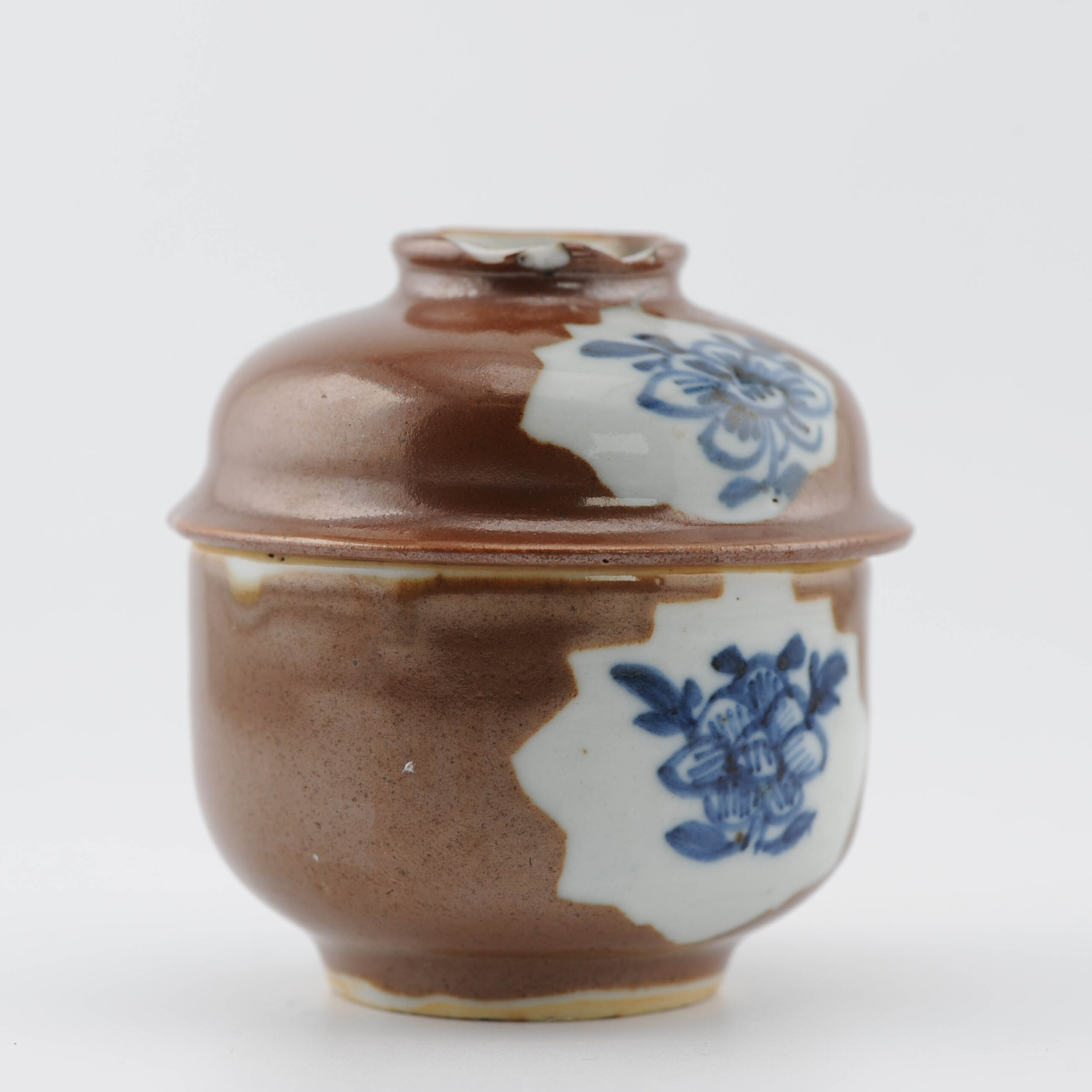 Small Antique Chinese Porcelain Kangxi 17th c Cafe au Lait Jar Blue China - Image 4