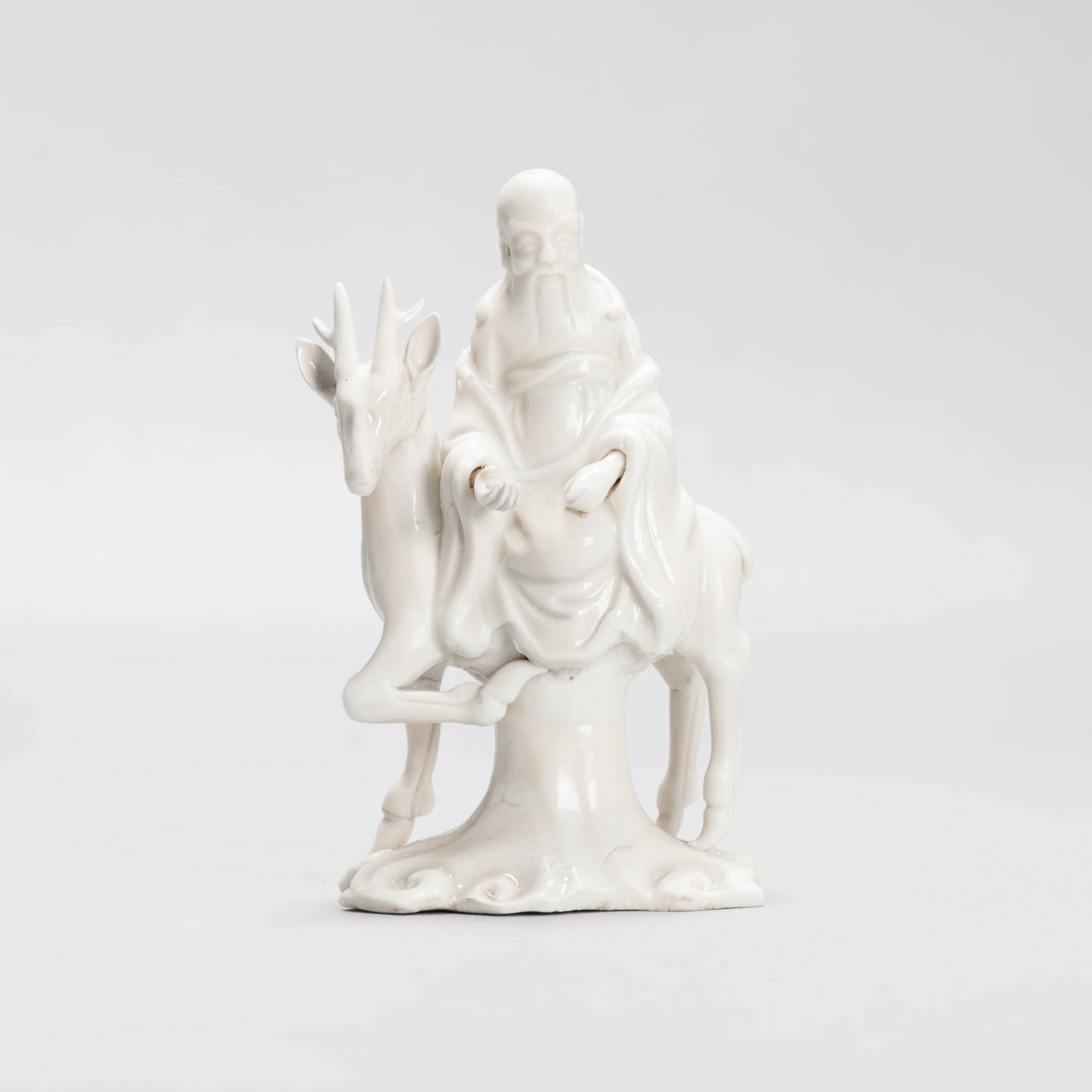 Delicate 17th Century Dehua Blanc de Chine Statue Shoulao with Deer