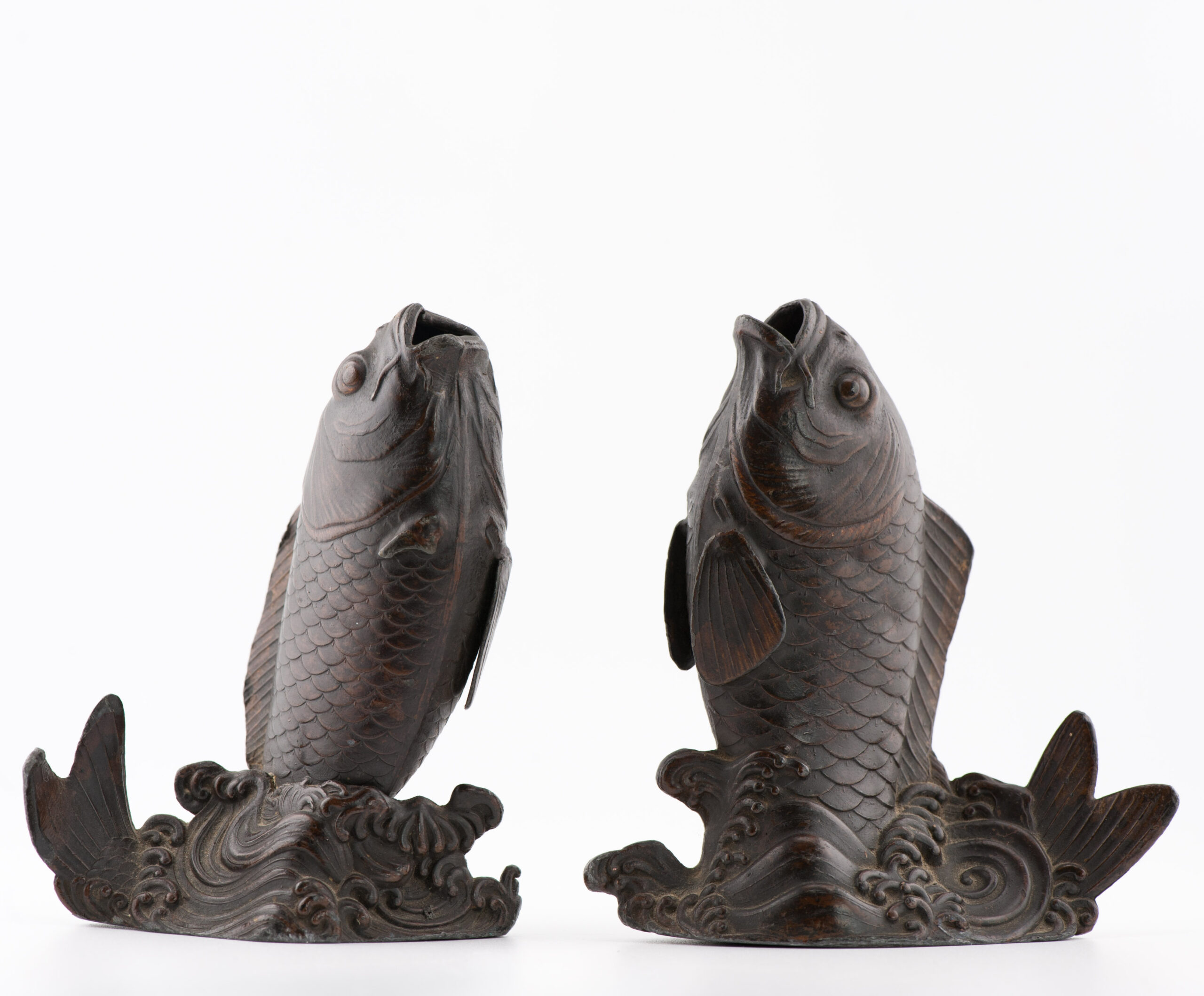 Antique Edo/Meiji 19th c Fish Vase Okimono Bronze Japanese Statue Carps