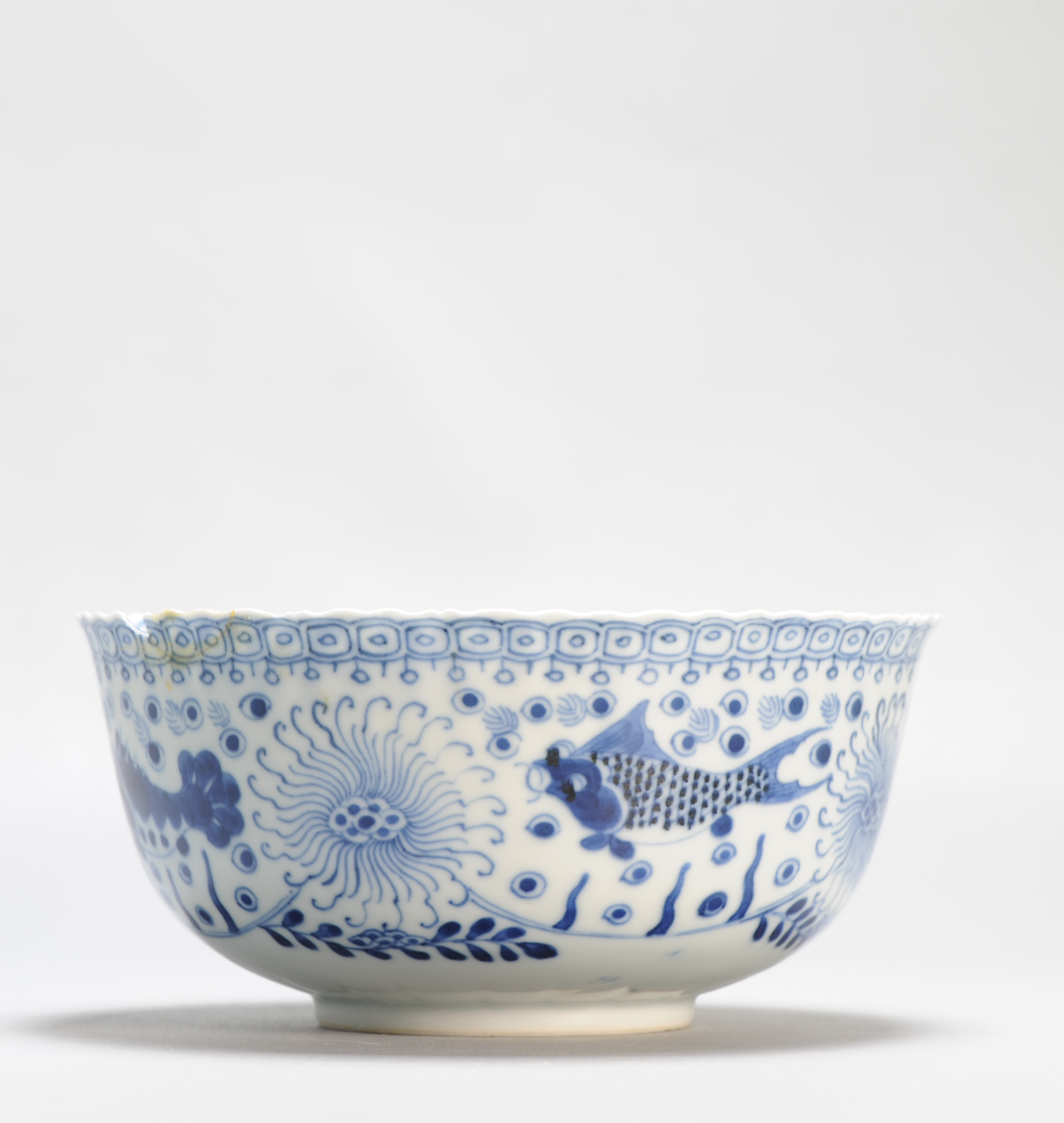 Antique Chinese Porcelain 19C Bleu de White Bowl Fish Water Scene Marked - Image 13