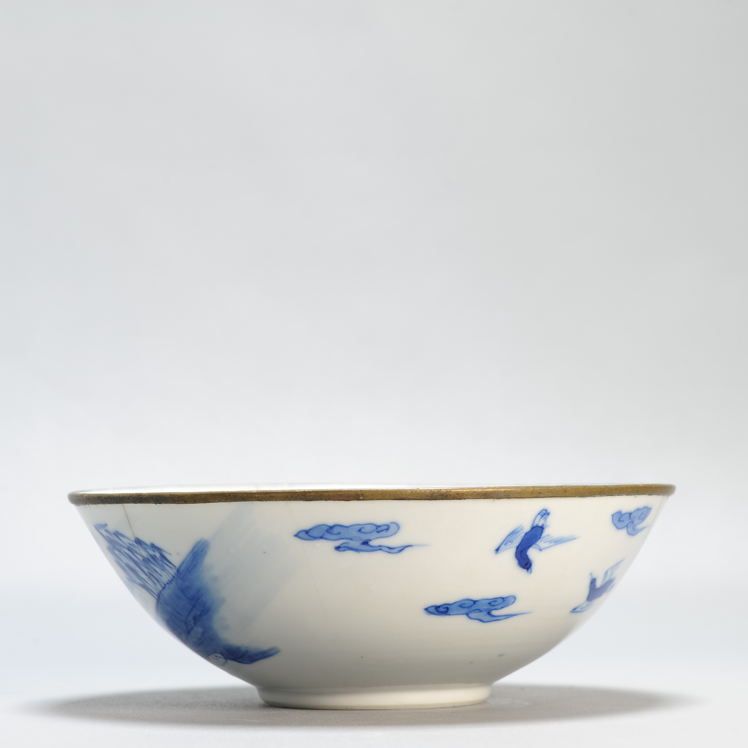 Antique Chinese Porcelain 19C Bleu de Hue Bowl Figural Landscape Marked - Image 6