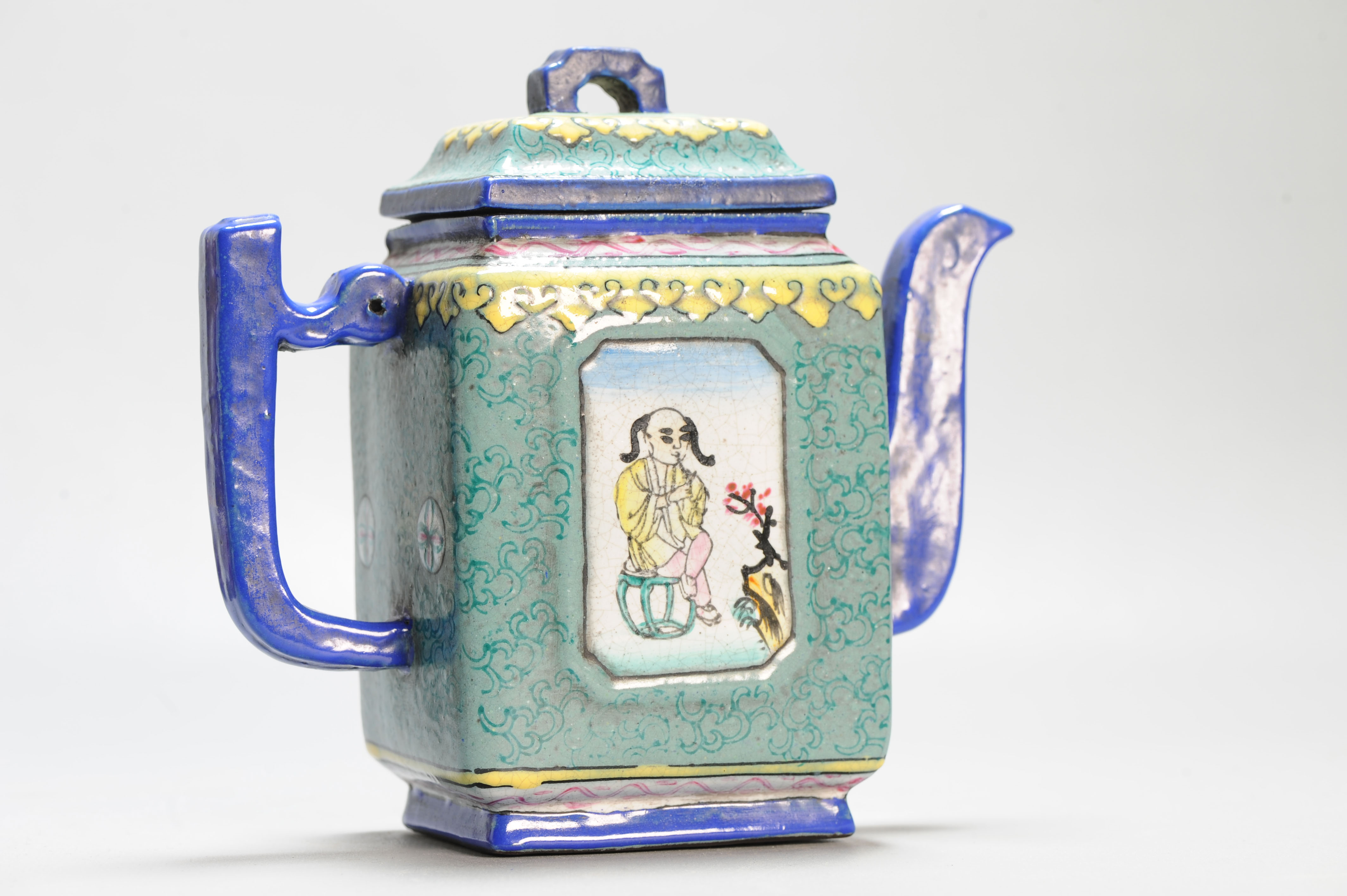 Antique Chinese 19th / 20th century Zisha Yixing Teapot Enamel - Image 7
