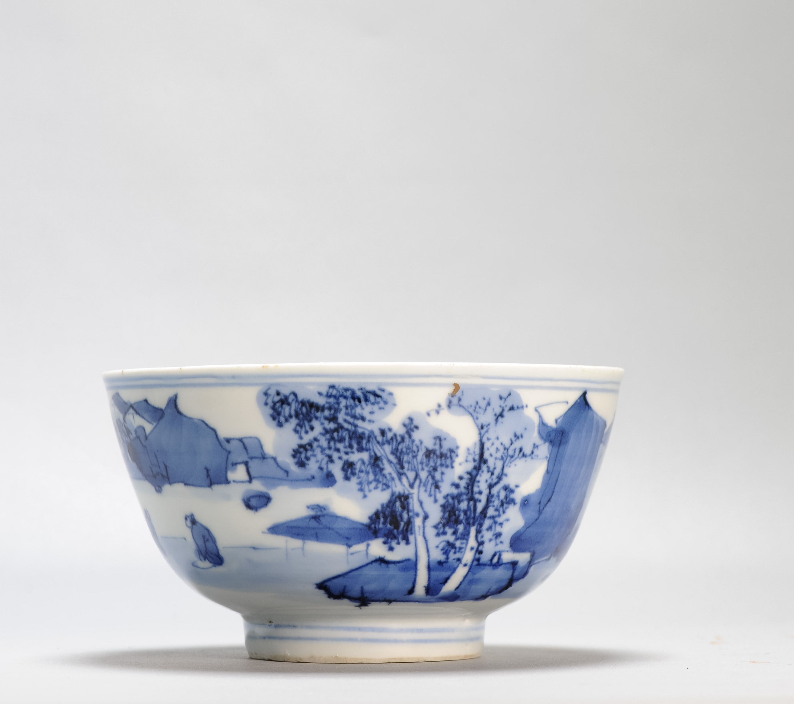 17c Antique Chinese Porcelain Blue and White Bowl Transitional Shunzhi Period Landscape - Image 4
