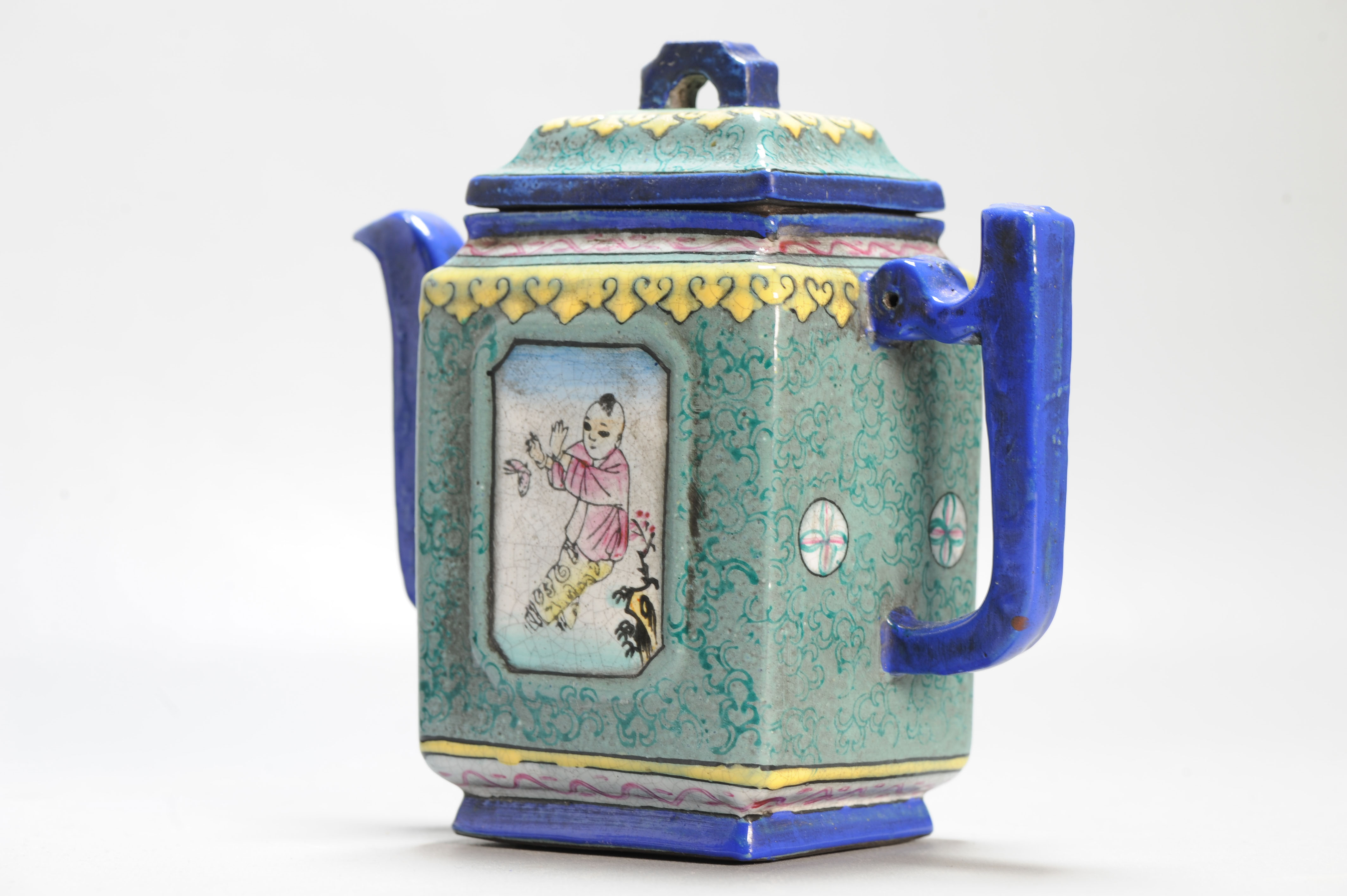 Antique Chinese 19th / 20th century Zisha Yixing Teapot Enamel - Image 11