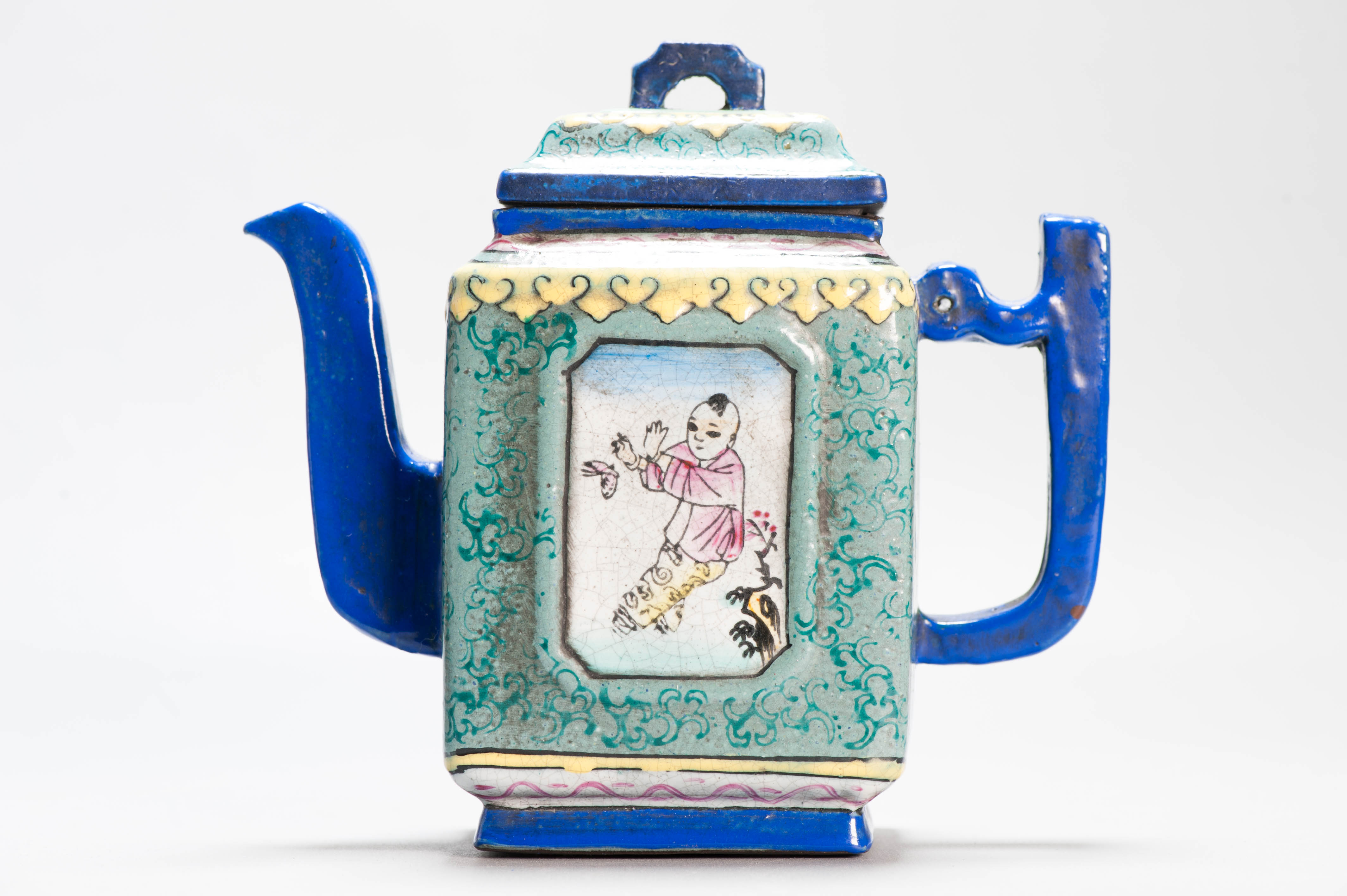 Antique Chinese 19th / 20th century Zisha Yixing Teapot Enamel - Image 12