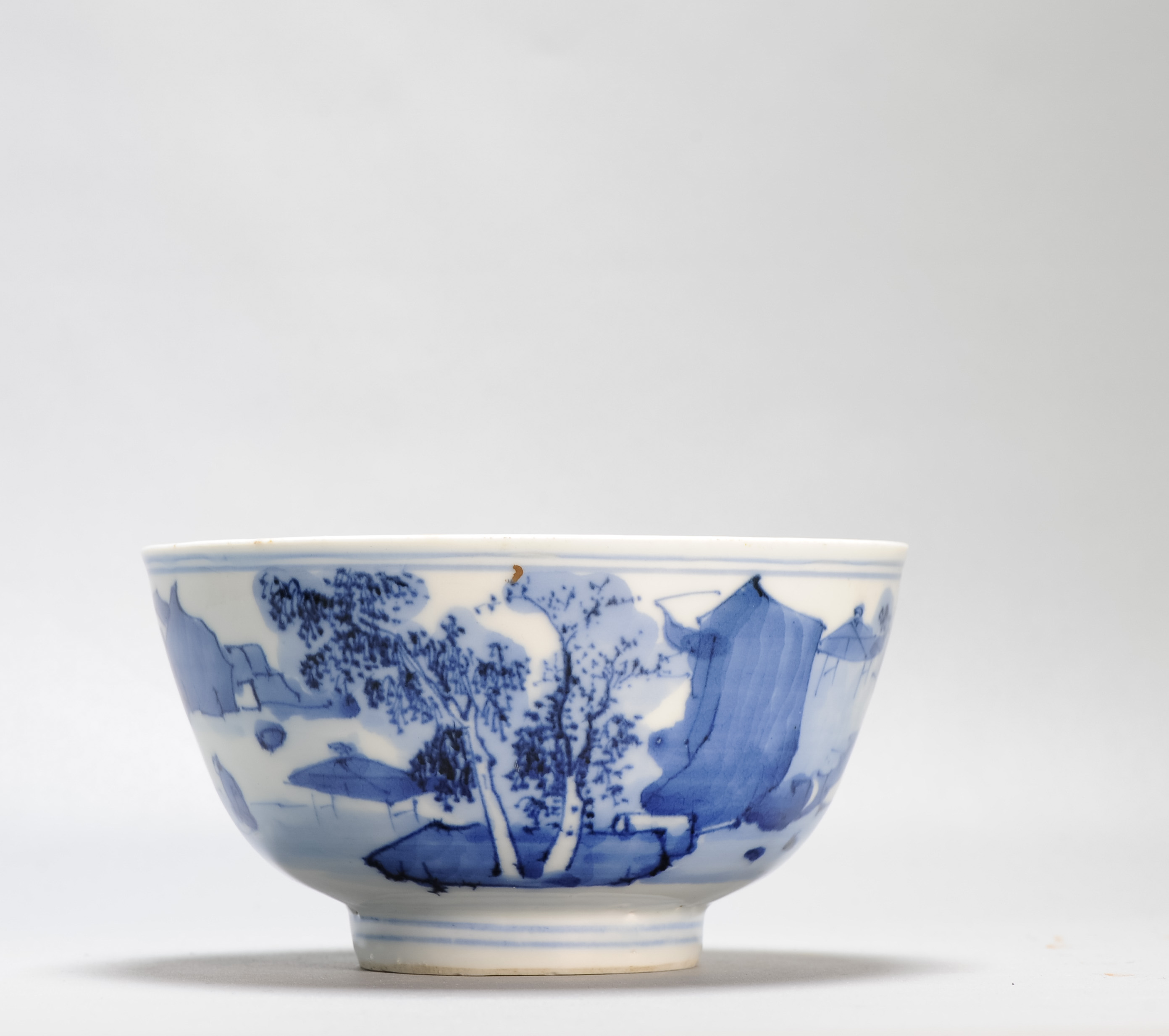 17c Antique Chinese Porcelain Blue and White Bowl Transitional Shunzhi Period Landscape - Image 3