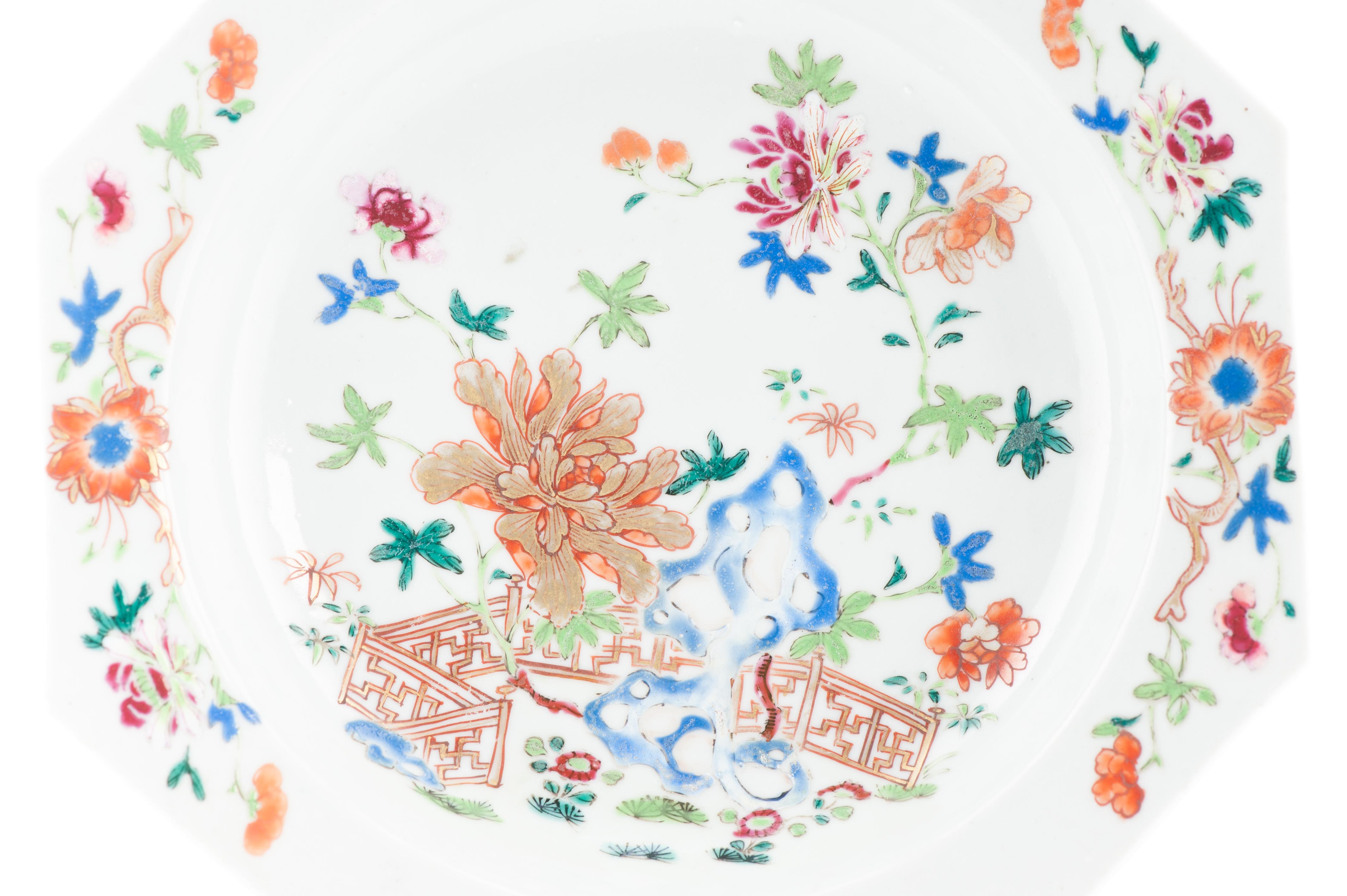 Antique 18th C Chinese Taste Porcelain Dish Qianlong Fencai Flowers China - Image 2