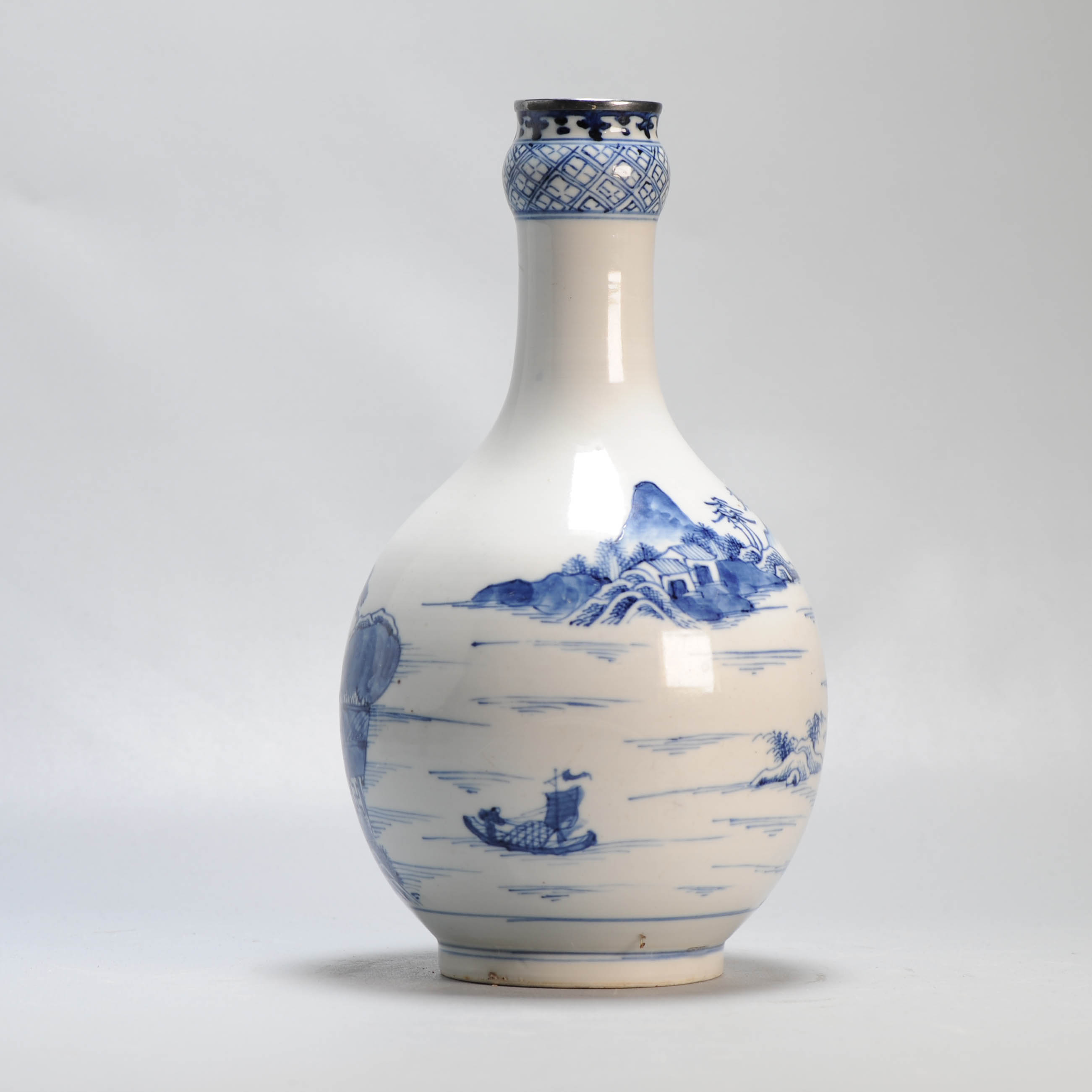 Antique 18/19C Chinese Porcelain Blue and white Vase Landscape Figural - Image 9
