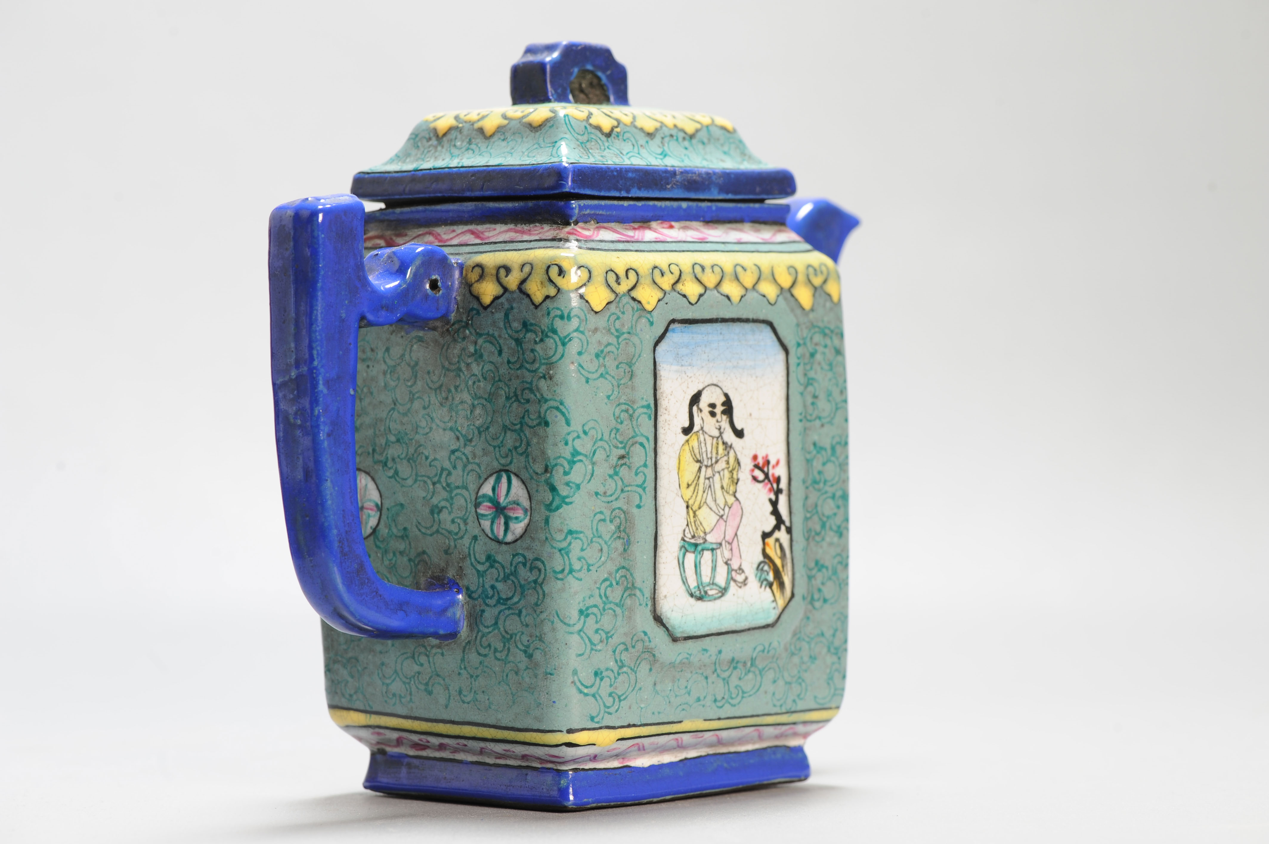 Antique Chinese 19th / 20th century Zisha Yixing Teapot Enamel - Image 8