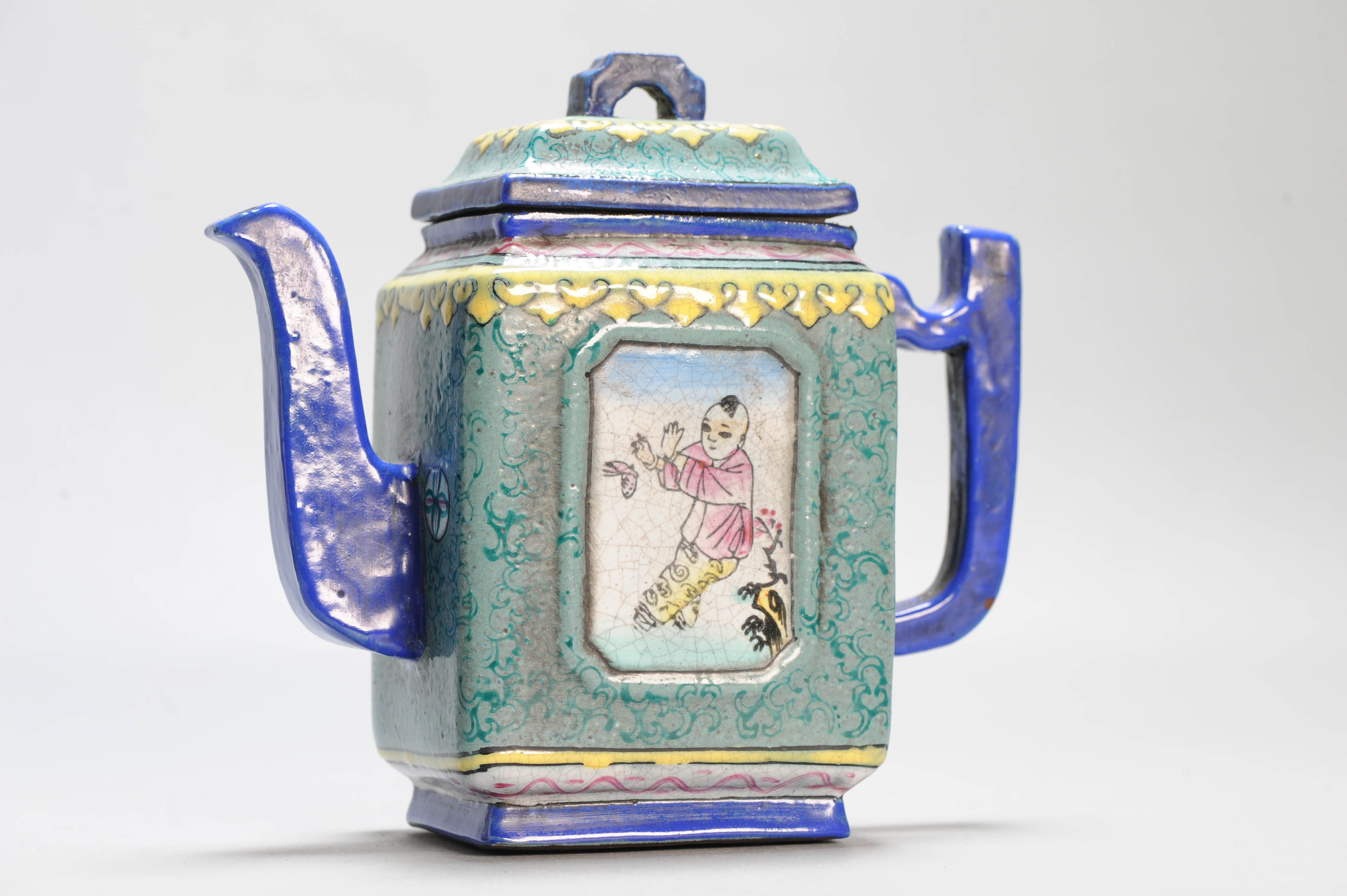 Antique Chinese 19th / 20th century Zisha Yixing Teapot Enamel - Image 2