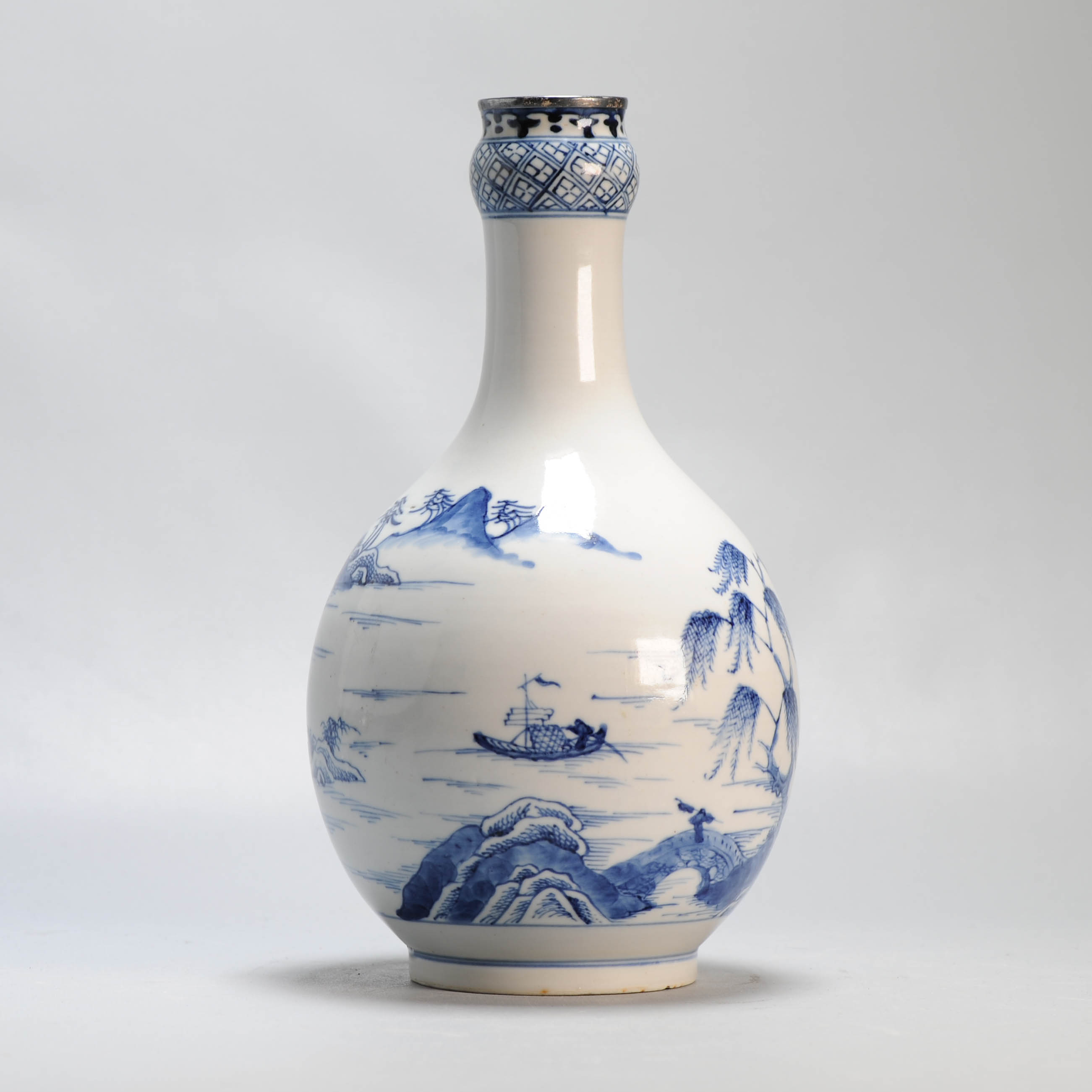 Antique 18/19C Chinese Porcelain Blue and white Vase Landscape Figural - Image 6